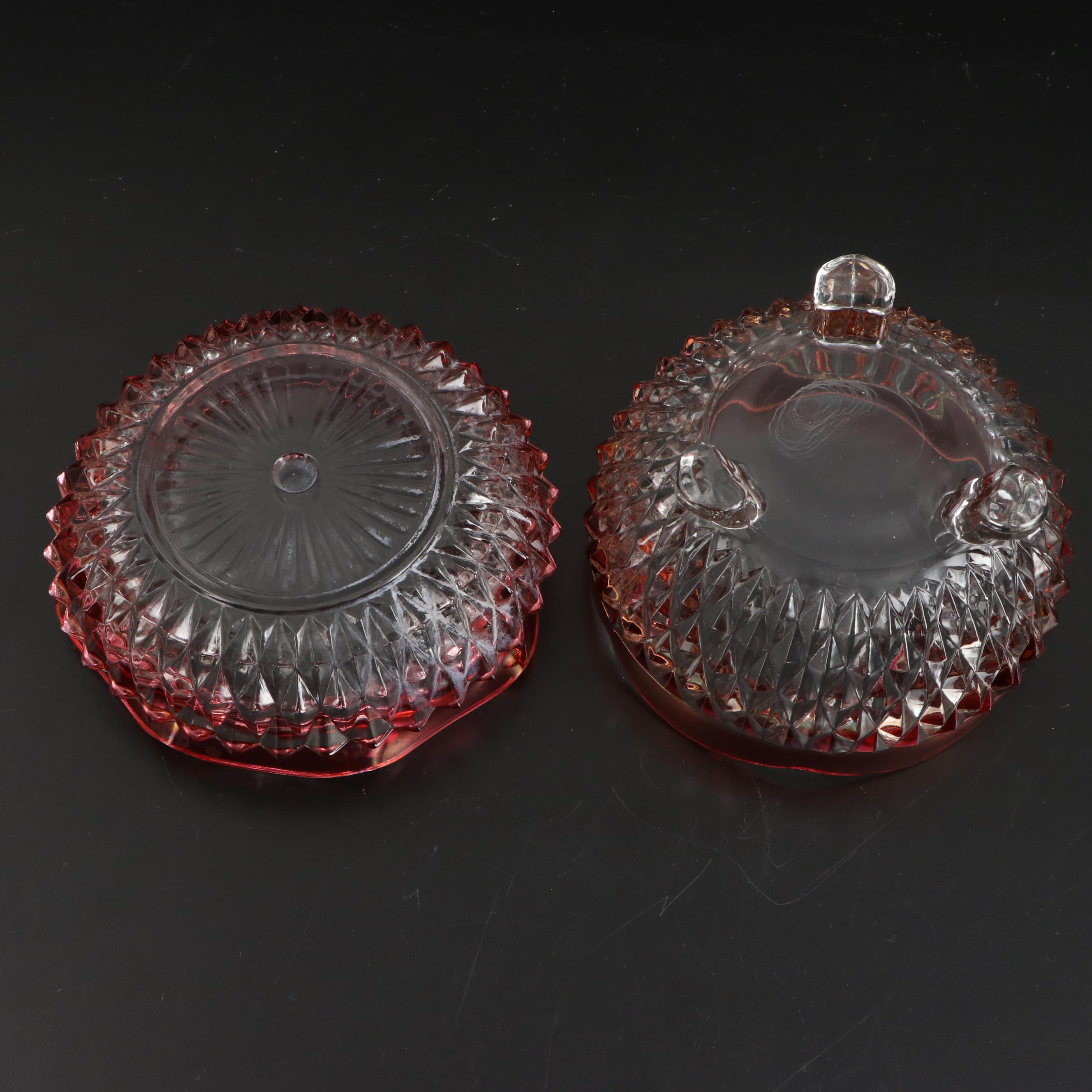 Indiana Glass "Diamond Point" Ruby Flashed Glass Compote, Serving Bowls, and Urn