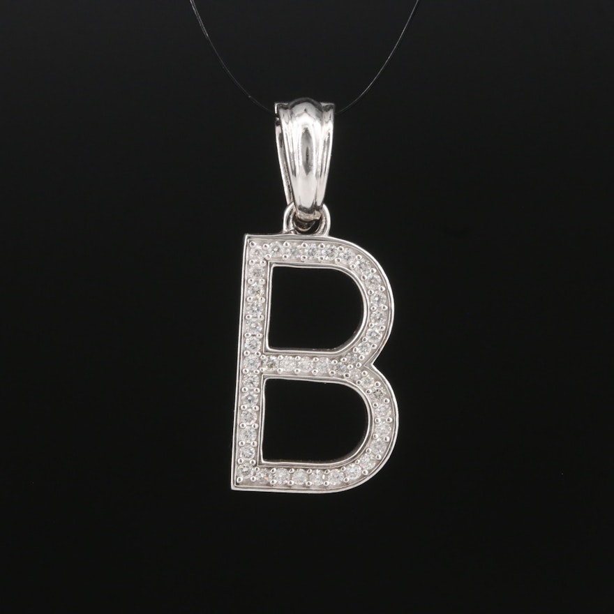 14K 0.40 CTW Diamond "B" Initial Enhancer Pendant