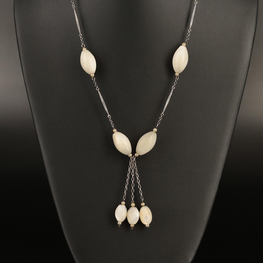 Vintage Sterling Mother-of-Pearl Station and Faux Pearl Necklace