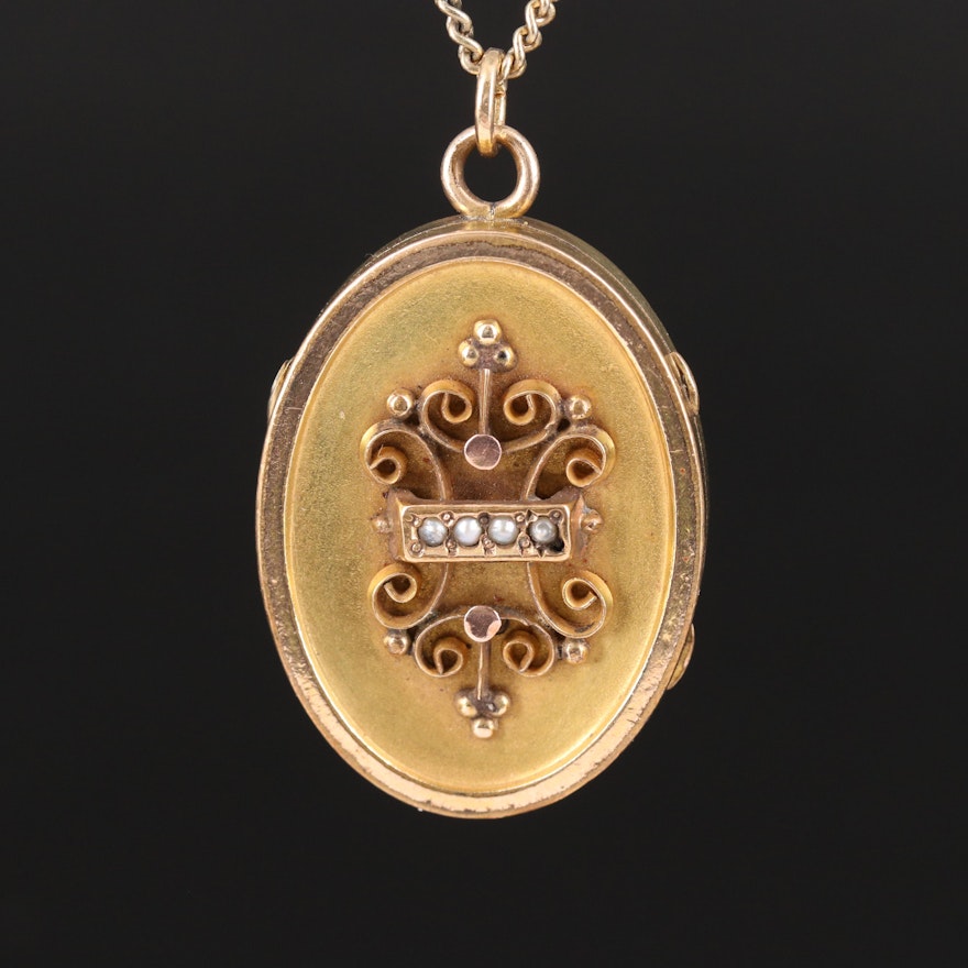 Victorian Locket Necklace with Seed Pearl Accents