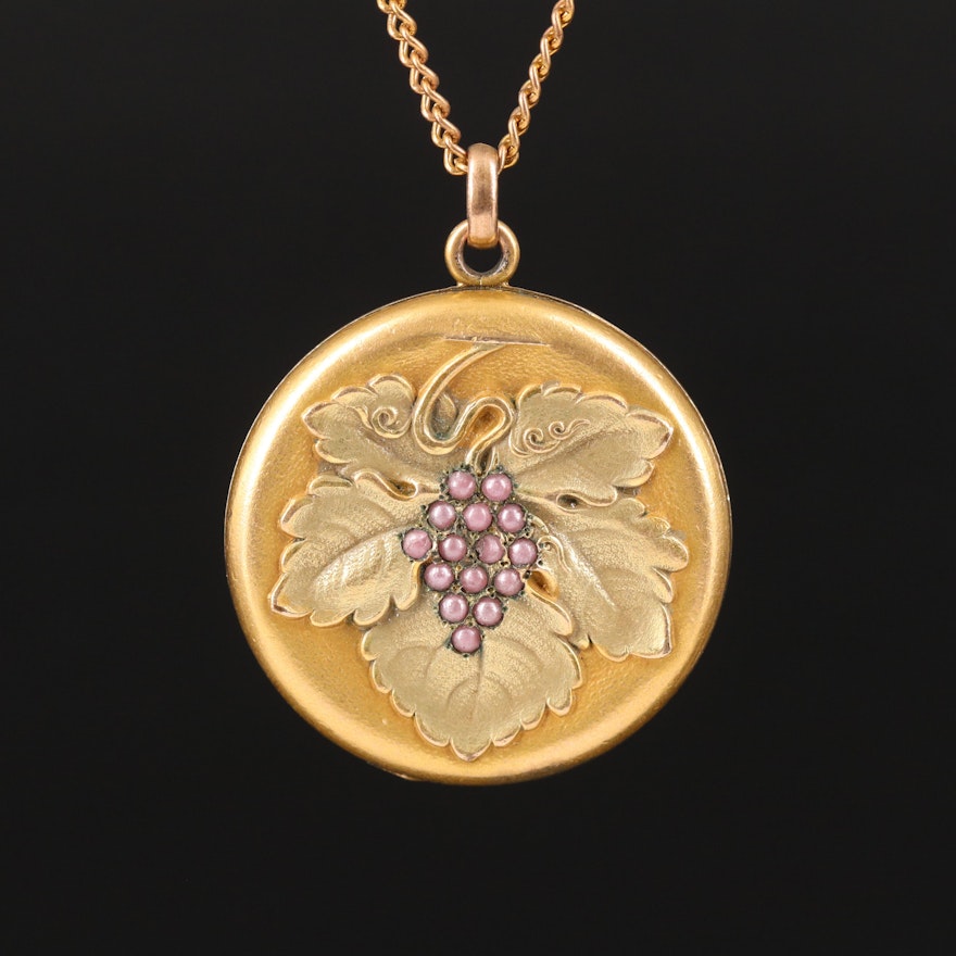 Art Nouveau Grape Motif Locket Necklace
