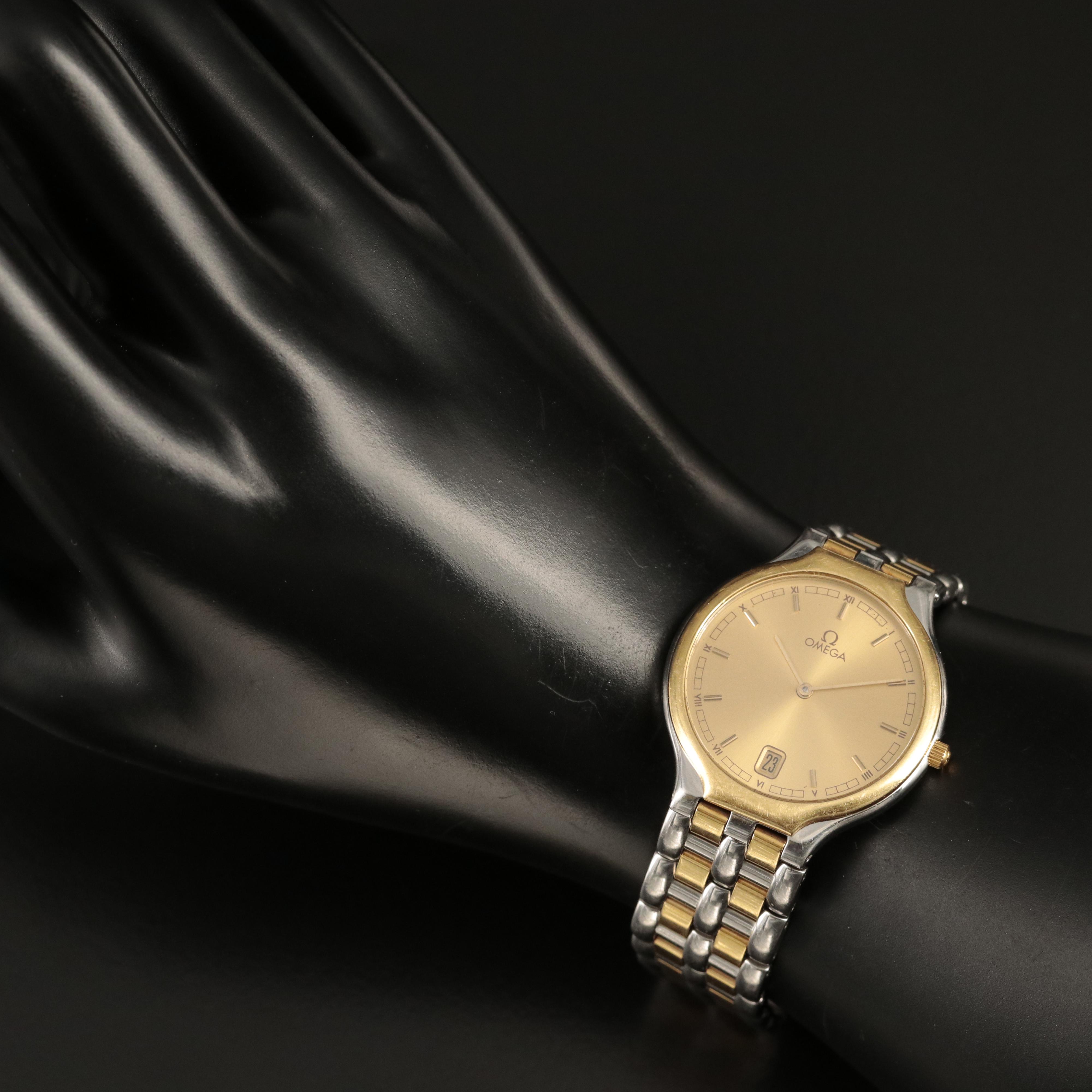 1990s Omega DeVille 18K and Stainless Steel Quartz Watch