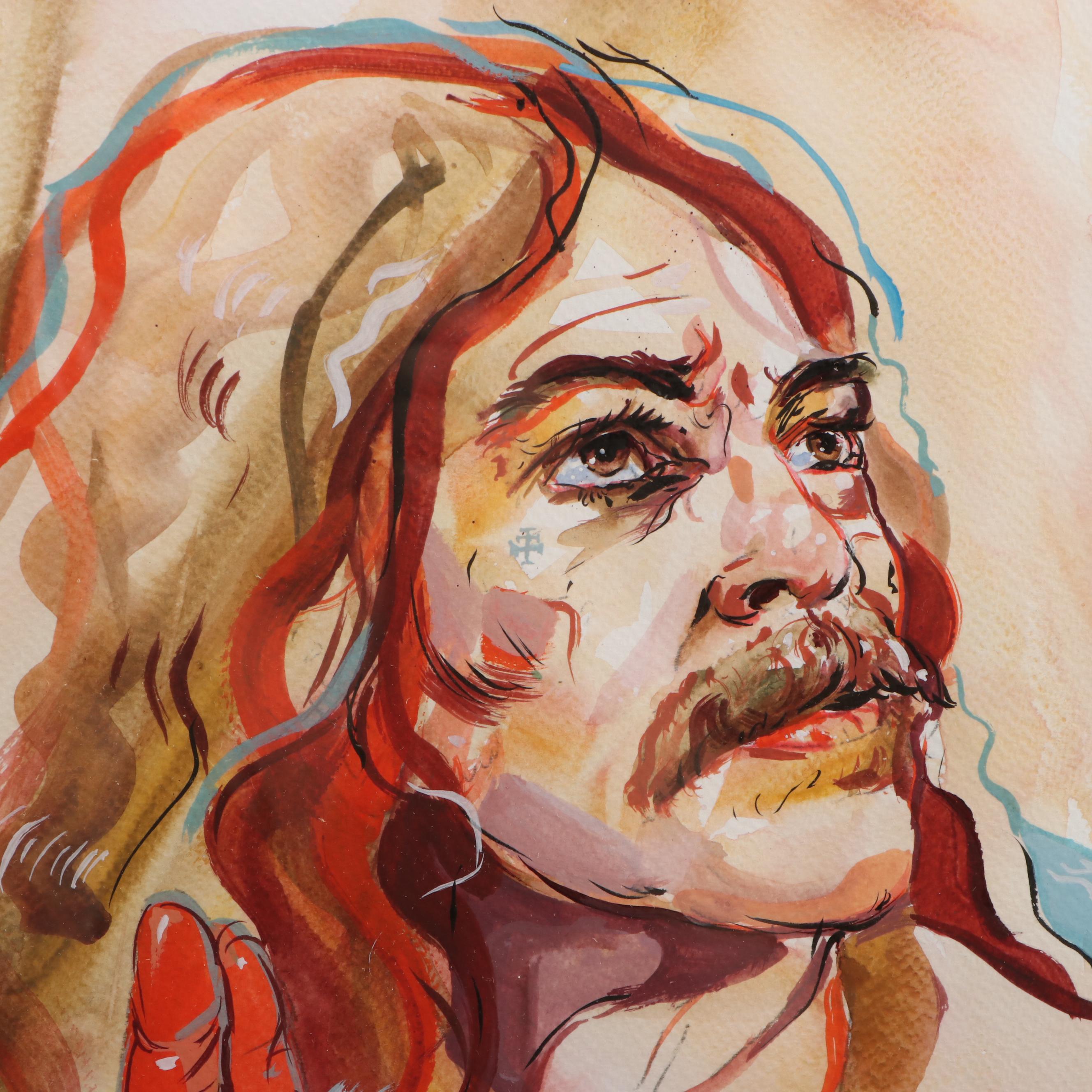 Daniel Sabau Watercolor and Gouache Painting "The Farewell," 2022