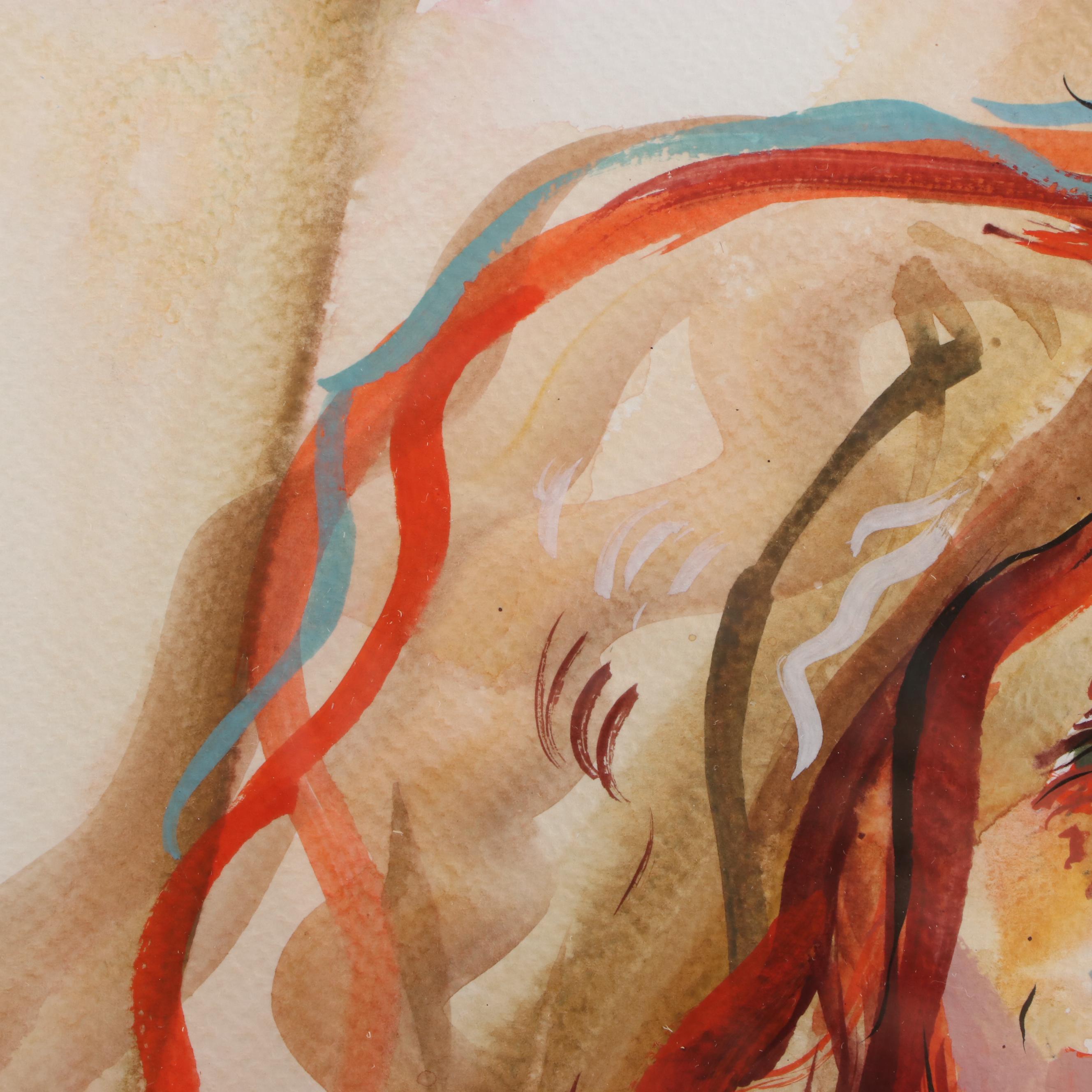 Daniel Sabau Watercolor and Gouache Painting "The Farewell," 2022