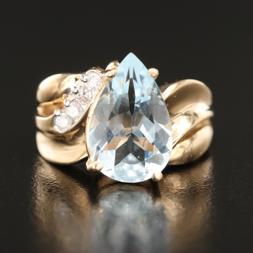 14K Aquamarine and Diamond Ring