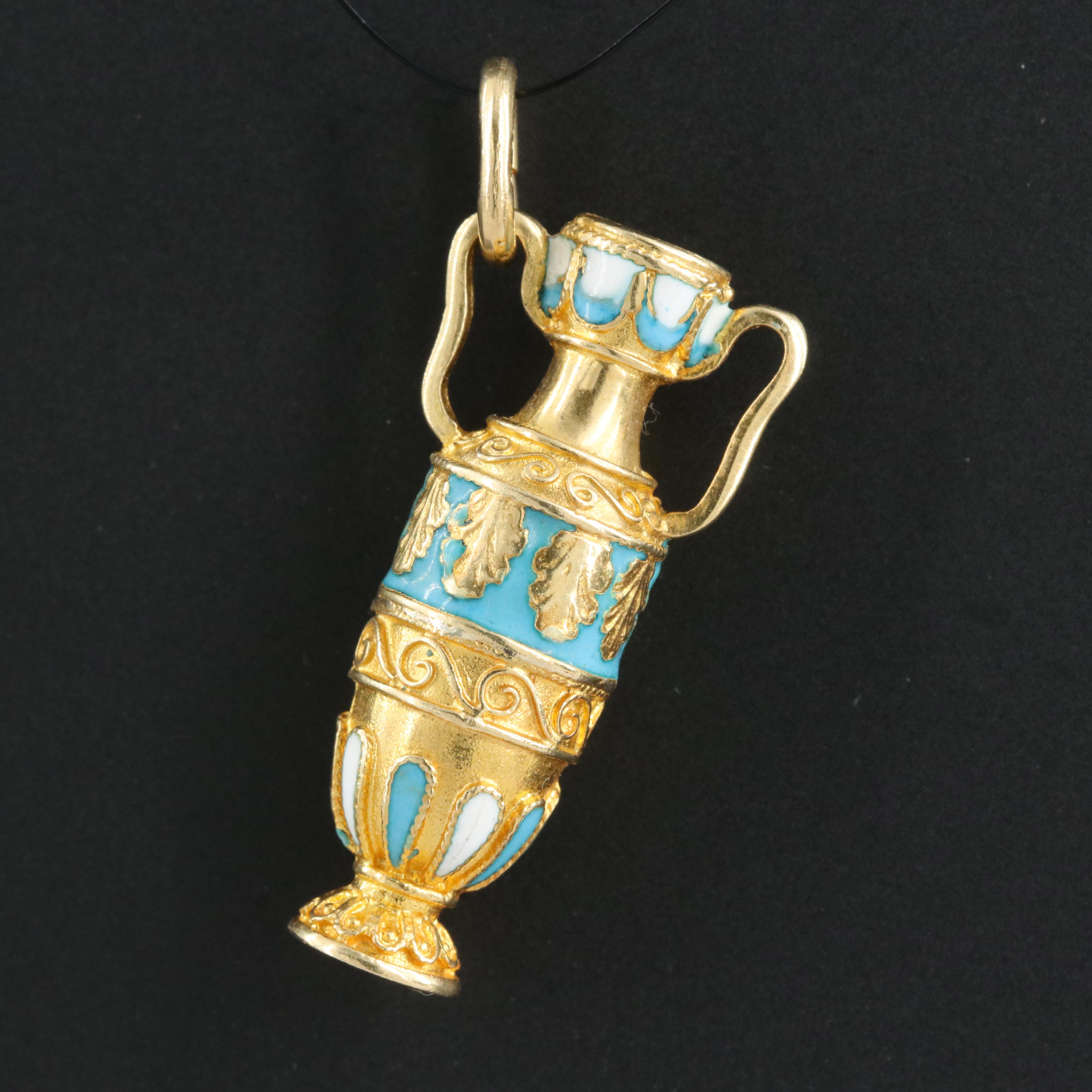18K Enameled Greek Amphora Pendant