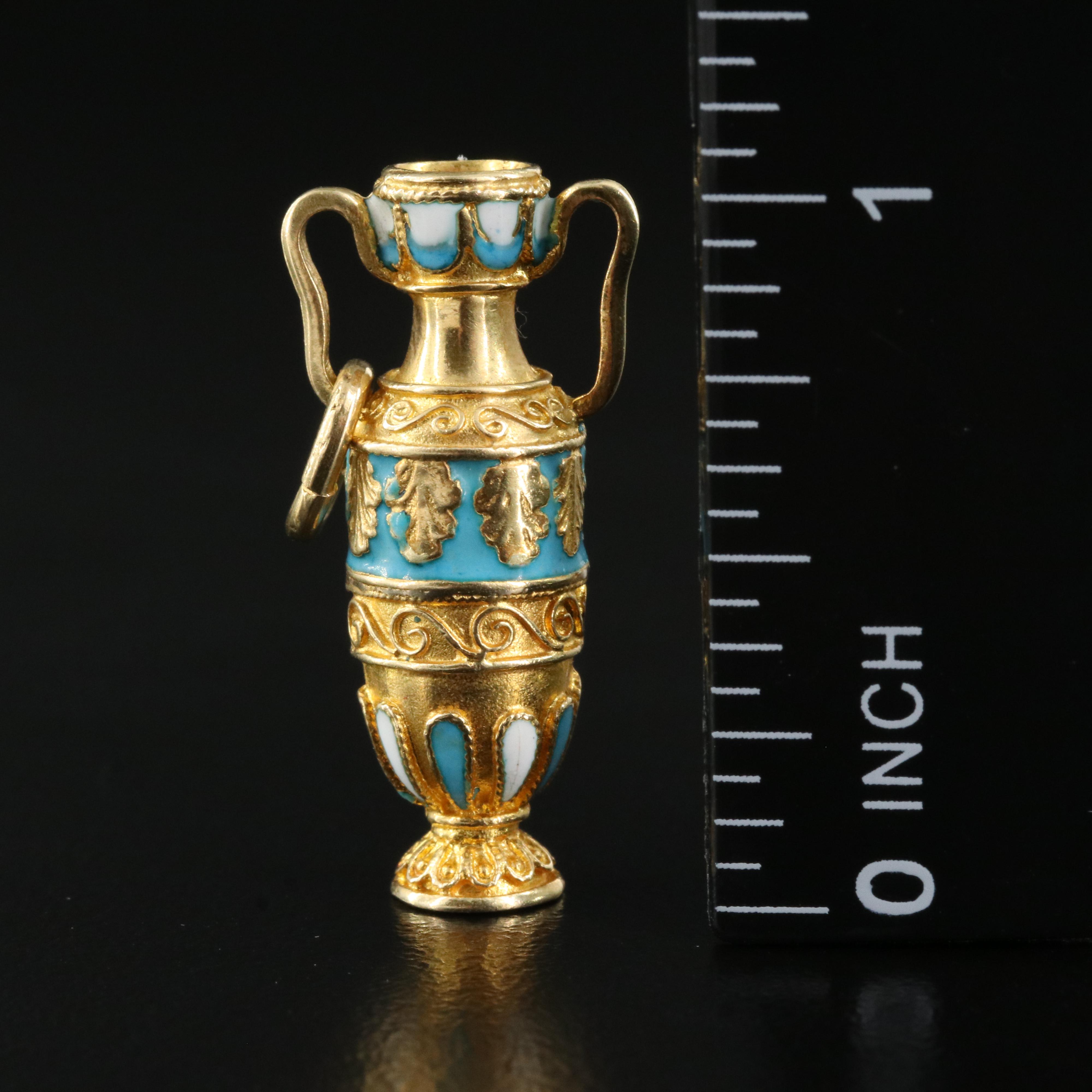 18K Enameled Greek Amphora Pendant