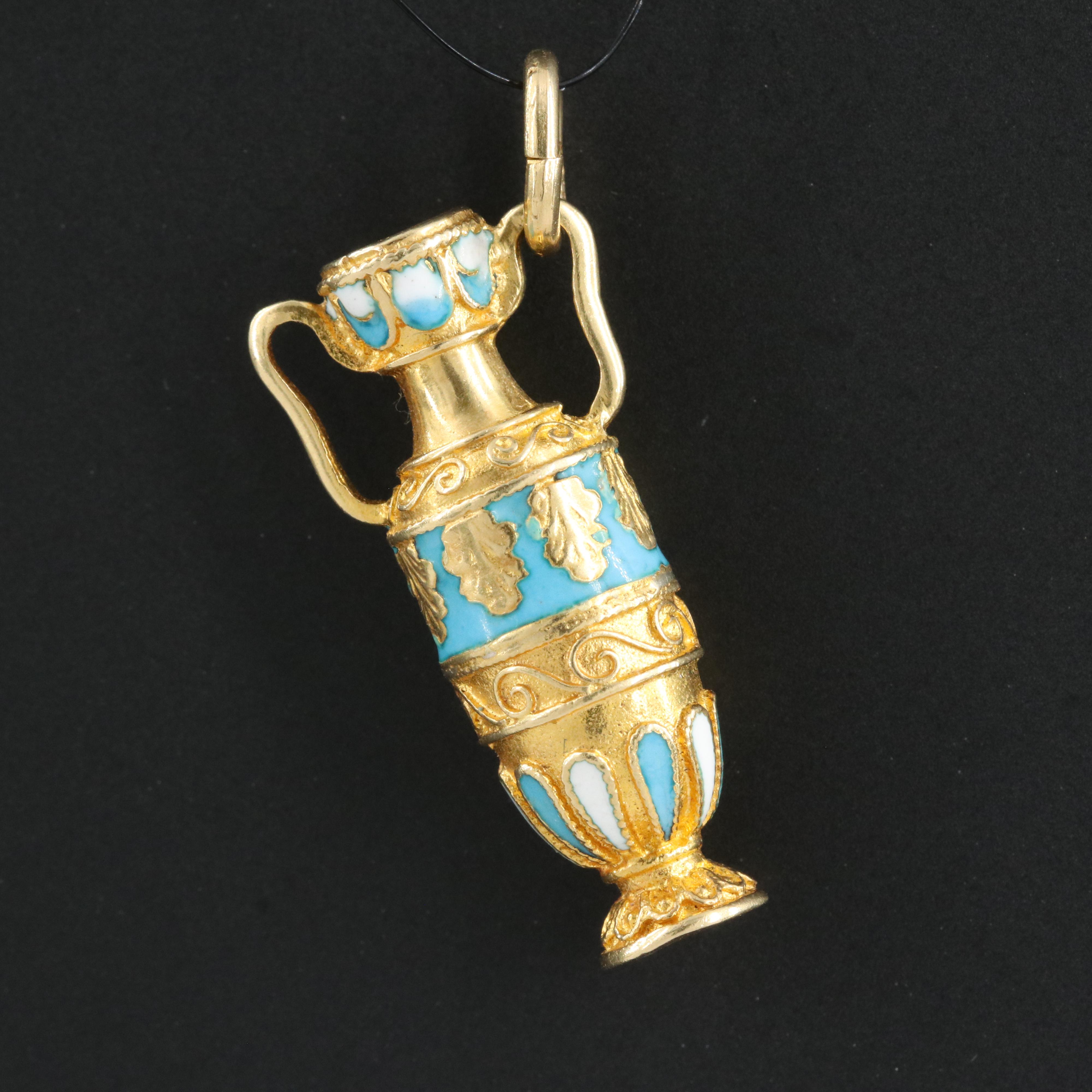 18K Enameled Greek Amphora Pendant