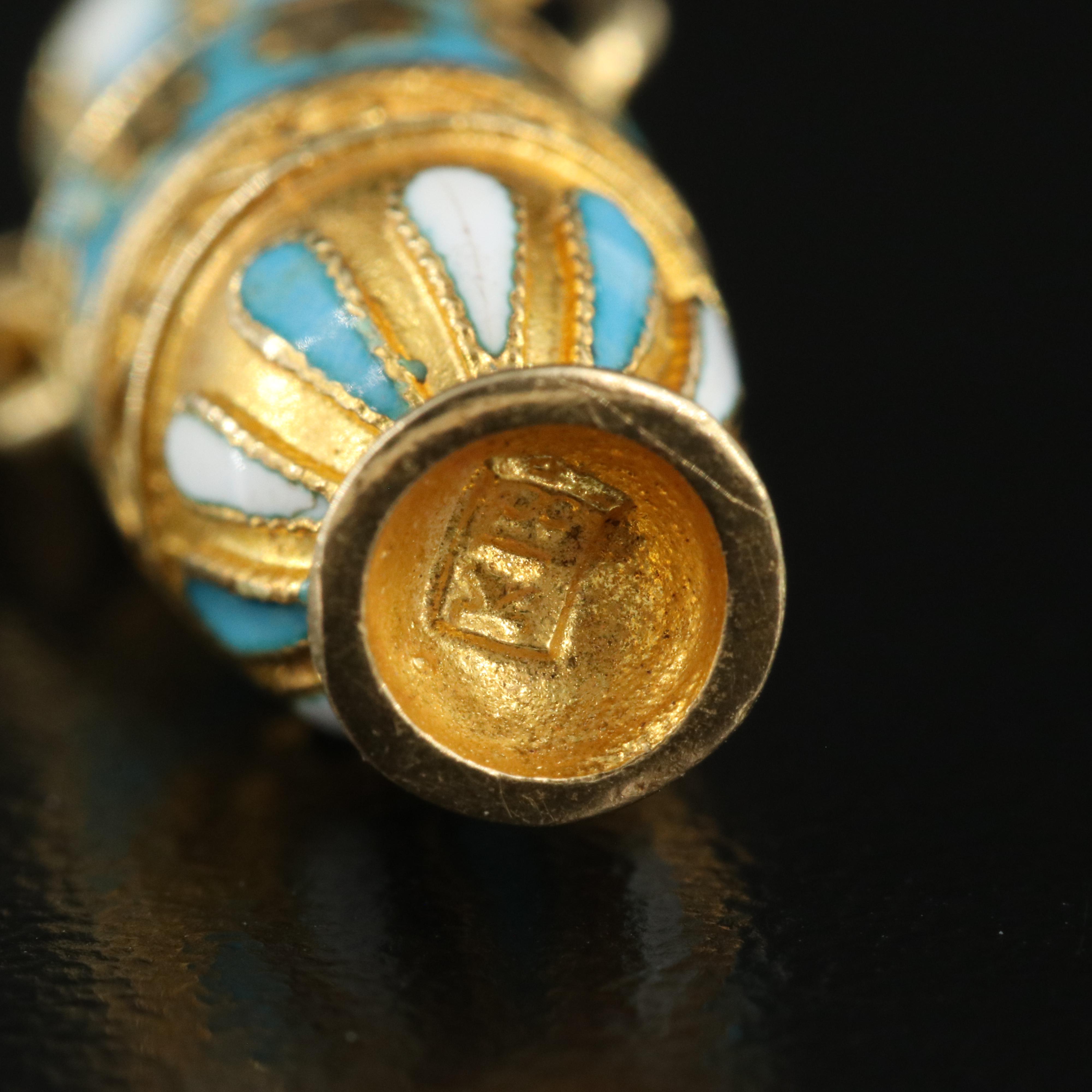 18K Enameled Greek Amphora Pendant