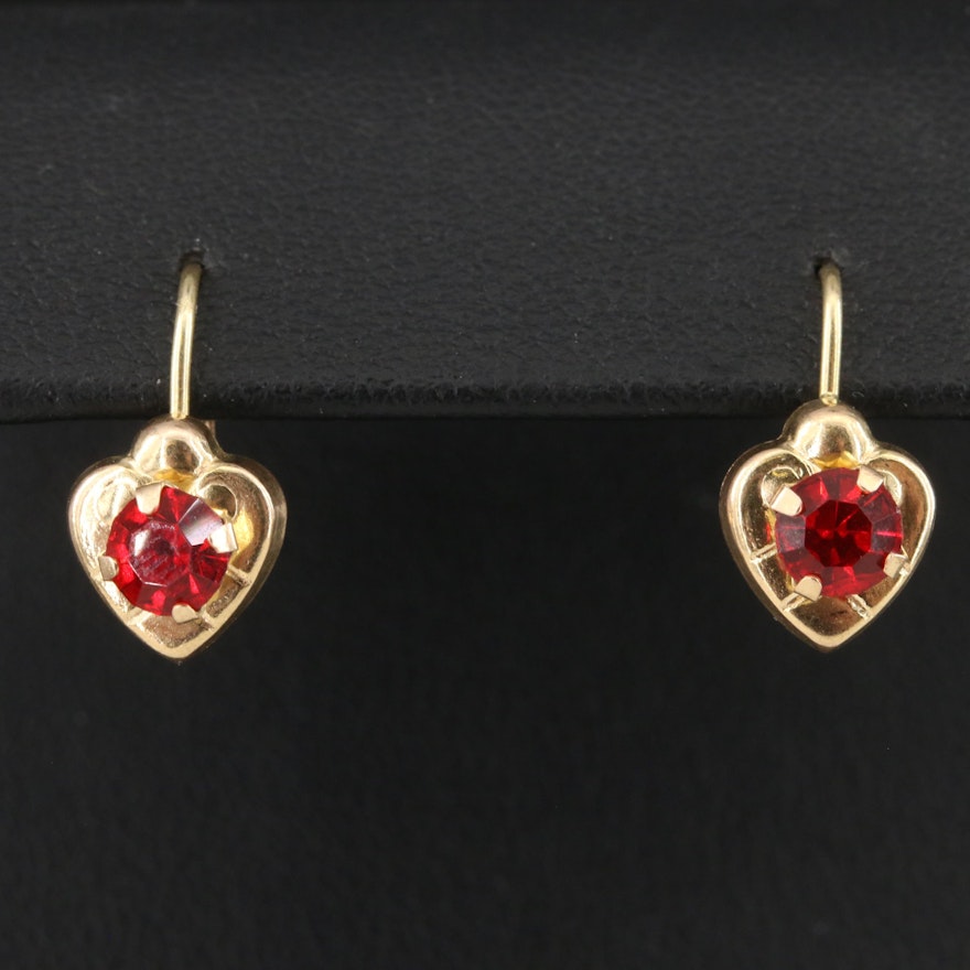 Italian 14K Glass Heart Drop Earrings