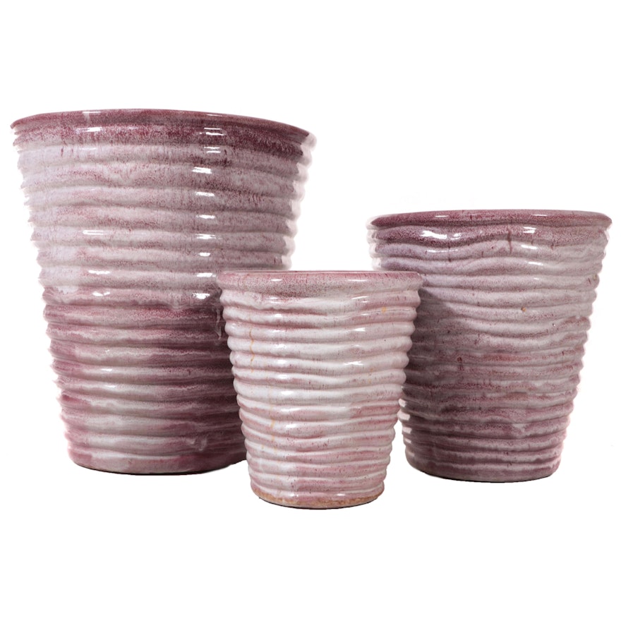 Set of Three Glazed Terracotta Graduated Planters