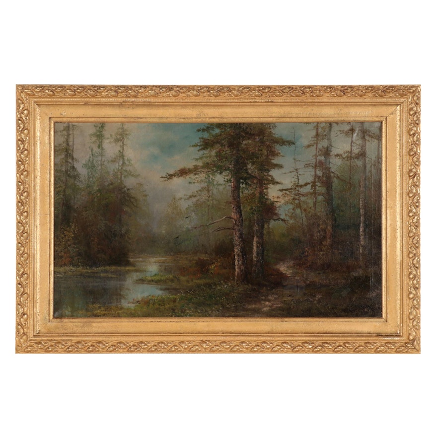 Henry Duessel Forest Landscape Oil Painting, Early 20th Century