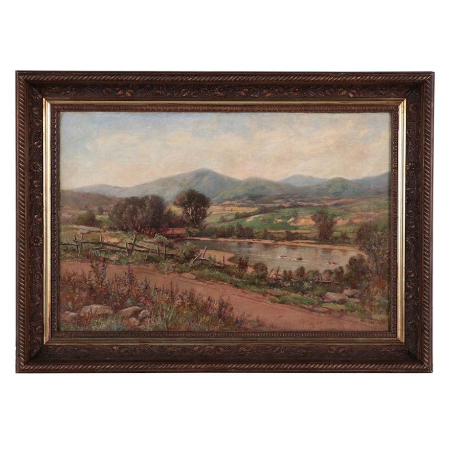 Daniel Bigelow Rural Landscape Oil Painting, Late 19th Century