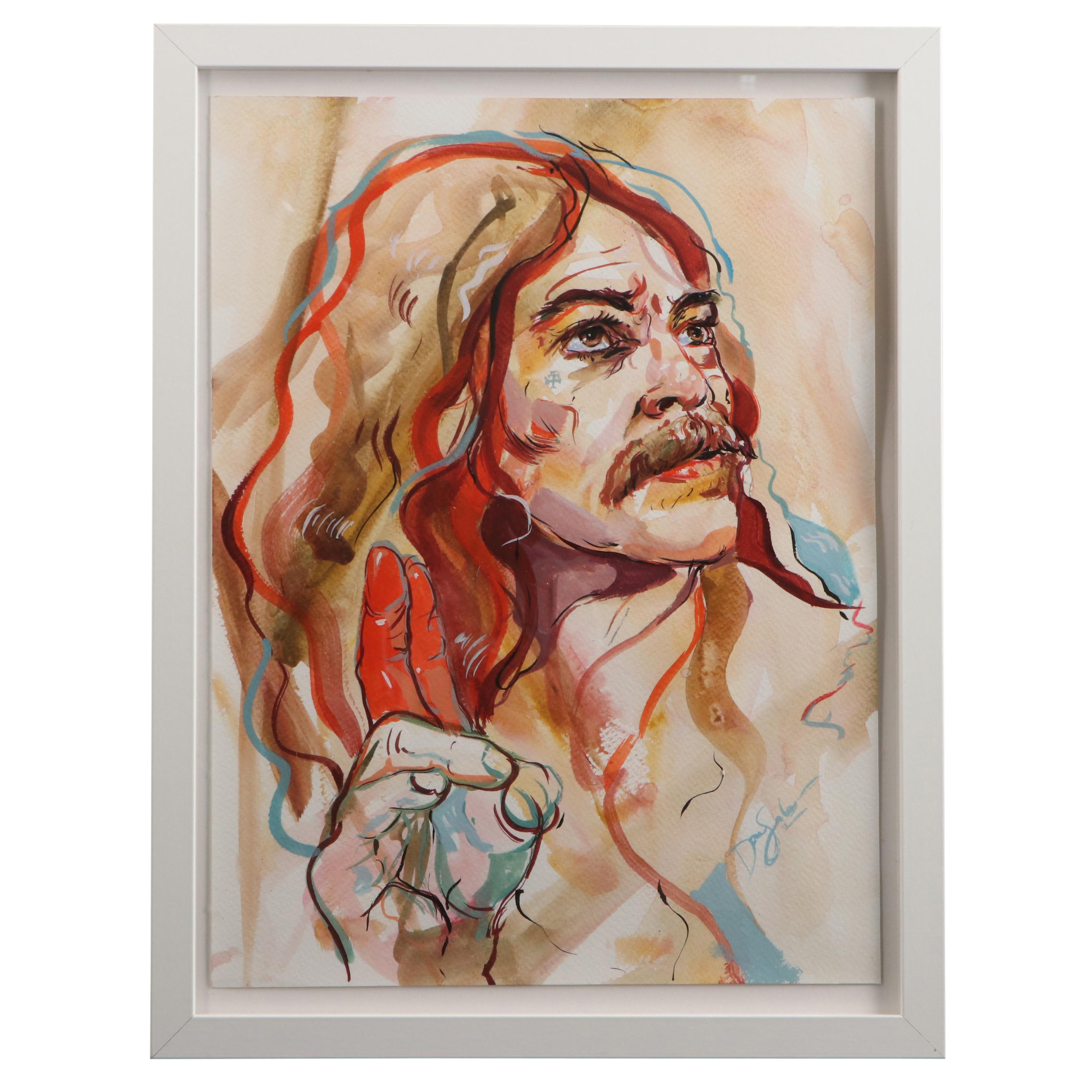 Daniel Sabau Watercolor and Gouache Painting "The Farewell," 2022