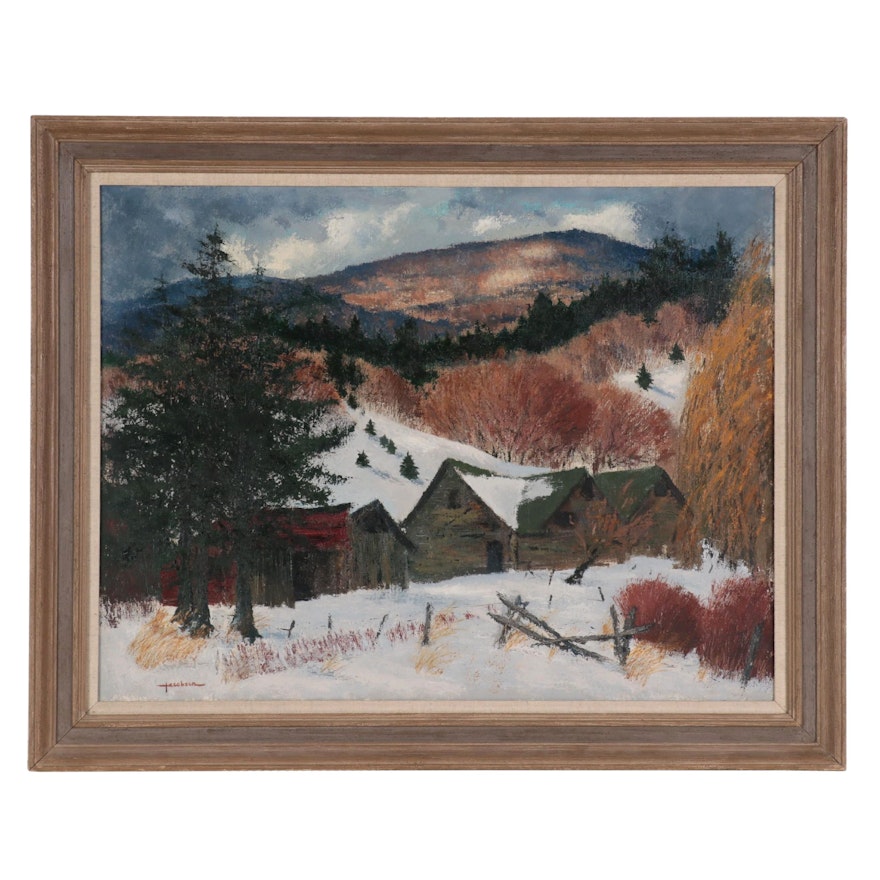 Charlotte Jacobsen Oil Painting "Upland Farm," Late 20th Century