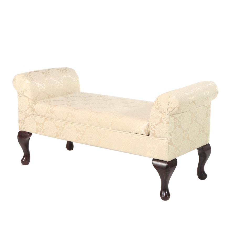 Queen Anne Style Damask Upholstered Bed Bench