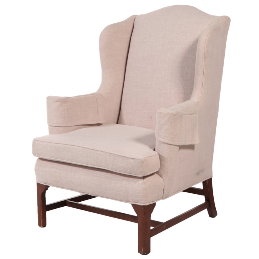 Chippendale Style Linen Upholstered Wingback Chair