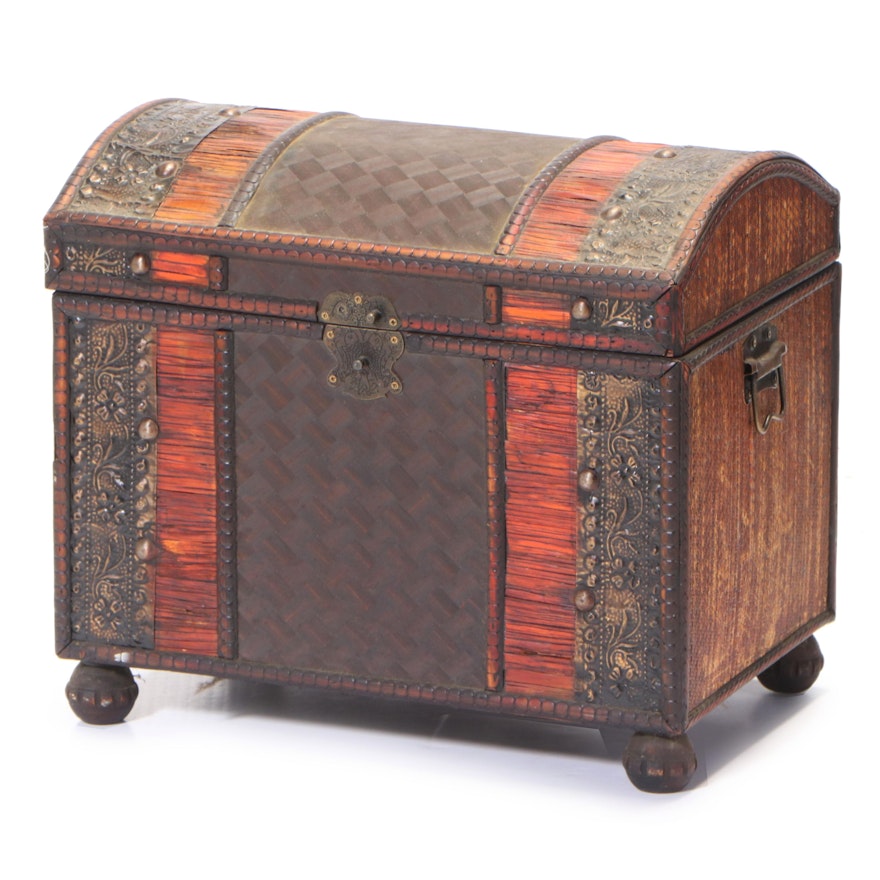 Decorative Chest with Woven Grass and Metal Detail