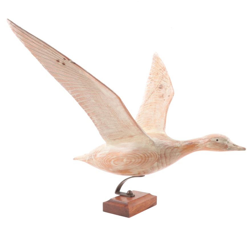 Italian Carved Flying Goose Sculpture with Stand