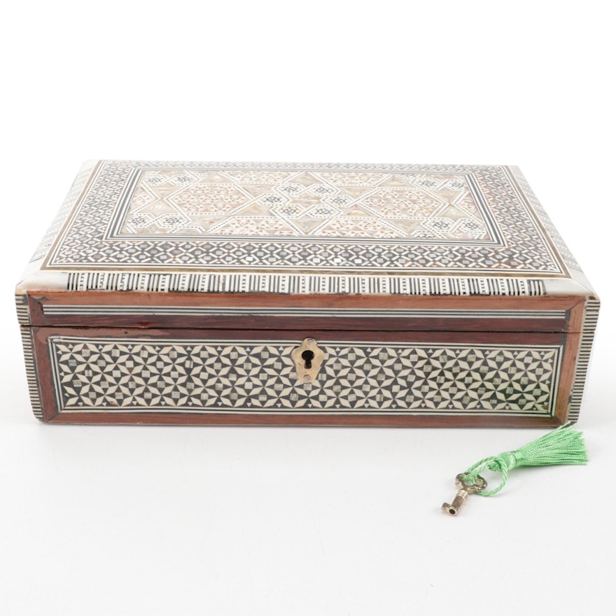 Wooden Decorative Box with Mother-of-Pearl and Bone Inlay