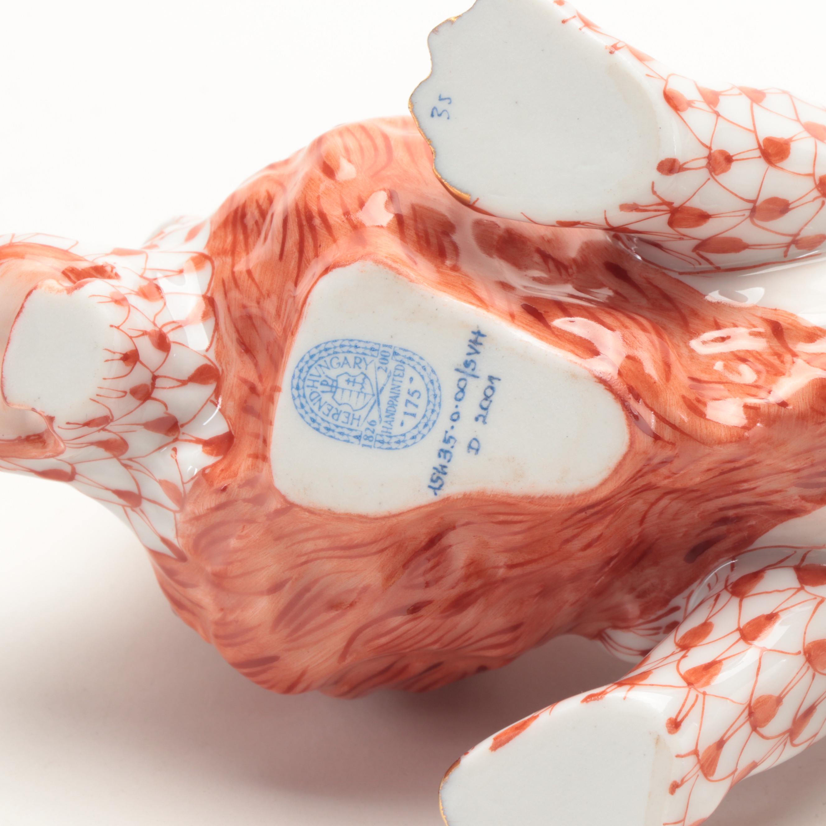 Herend Rust Fishnet with Gold Porcelain Lion Figurine, 2001