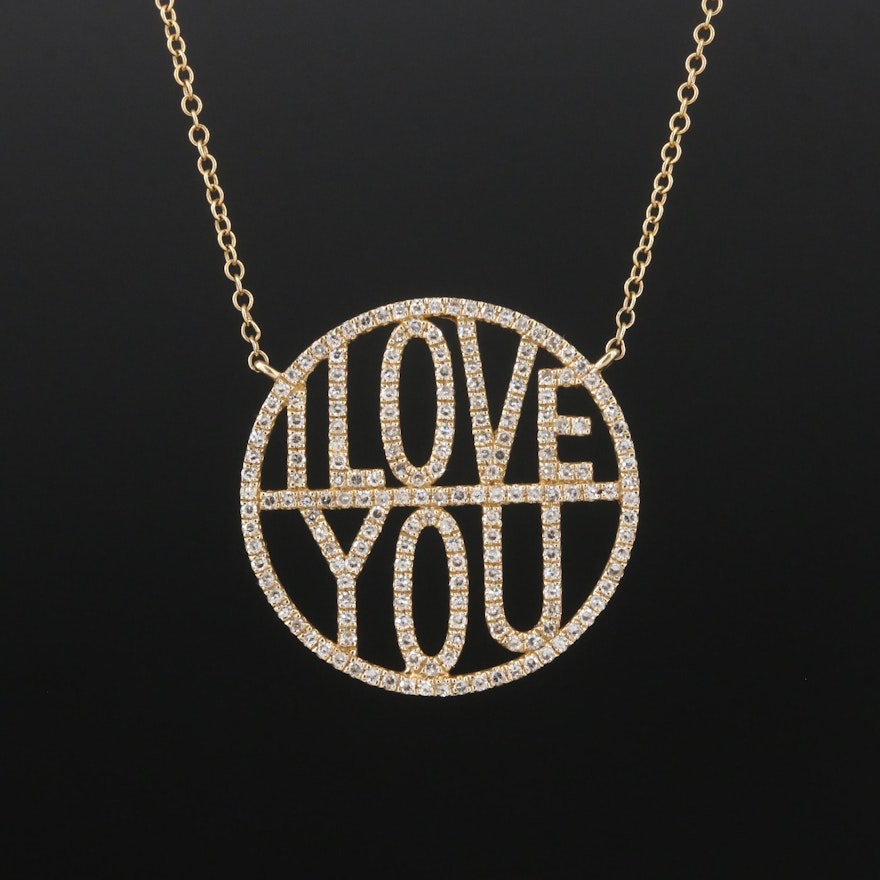 14K 0.59 CTW Diamond "I Love You" Circle Pendant Necklace