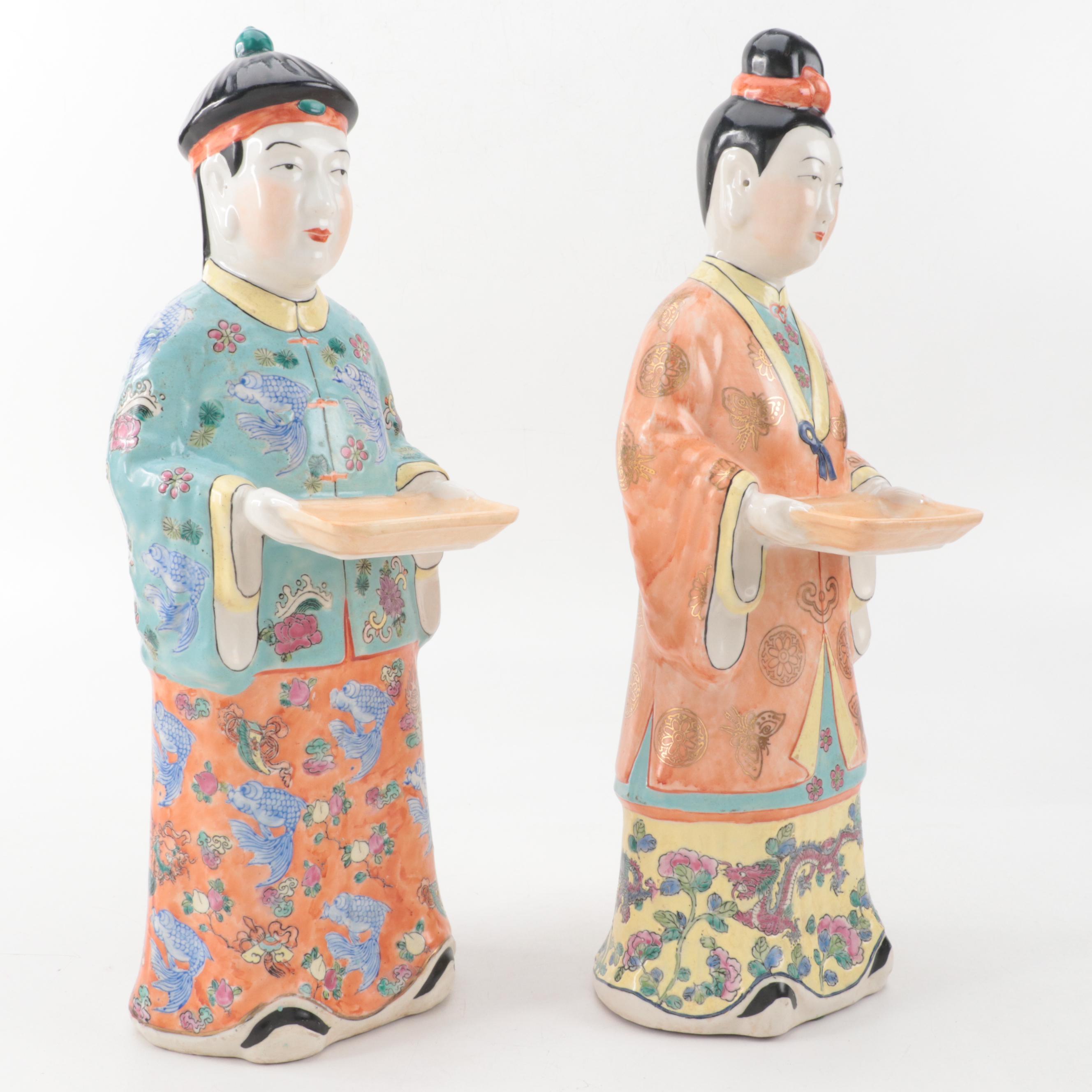 Chinese Famille Rose Porcelain Figurines,  Late 20th Century