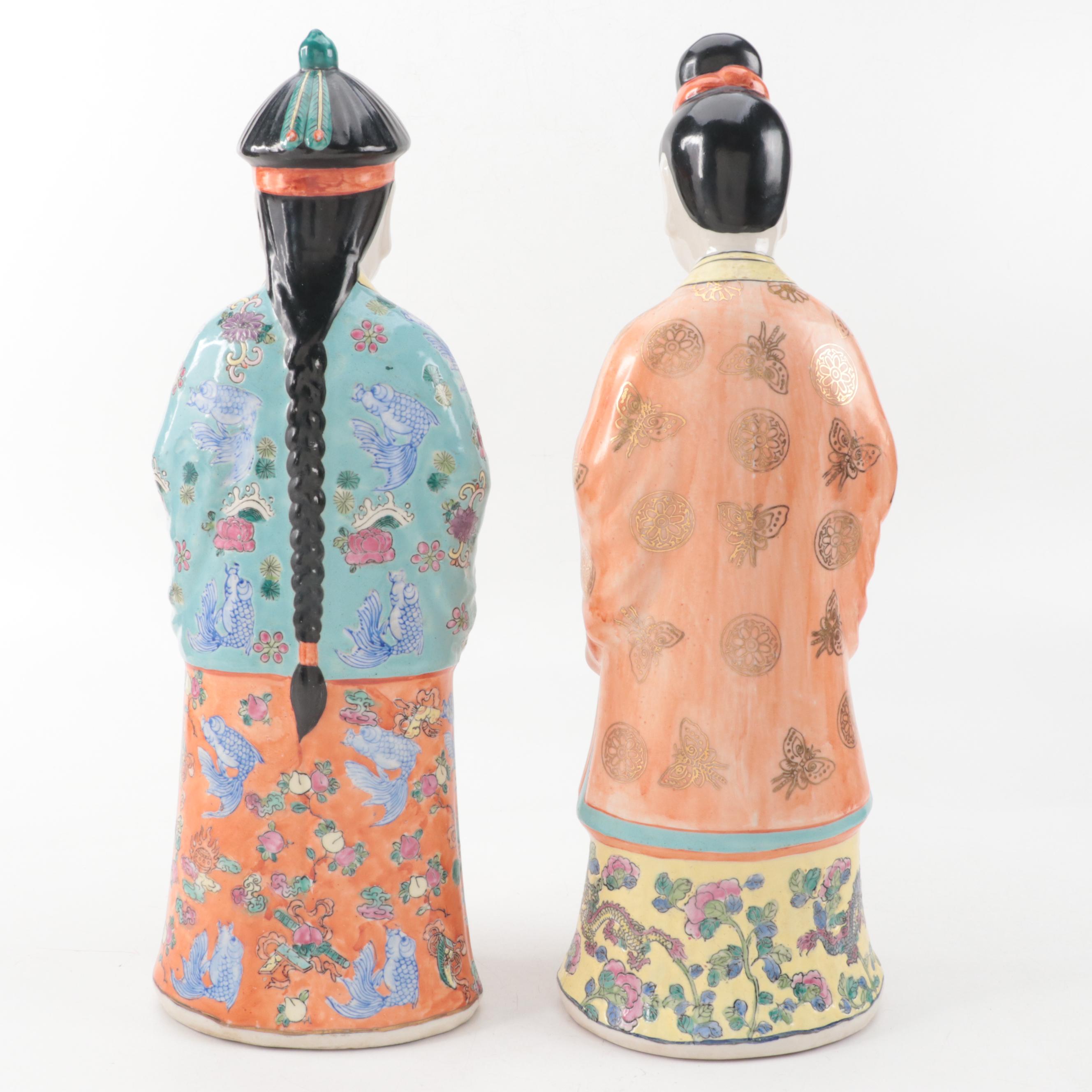 Chinese Famille Rose Porcelain Figurines,  Late 20th Century