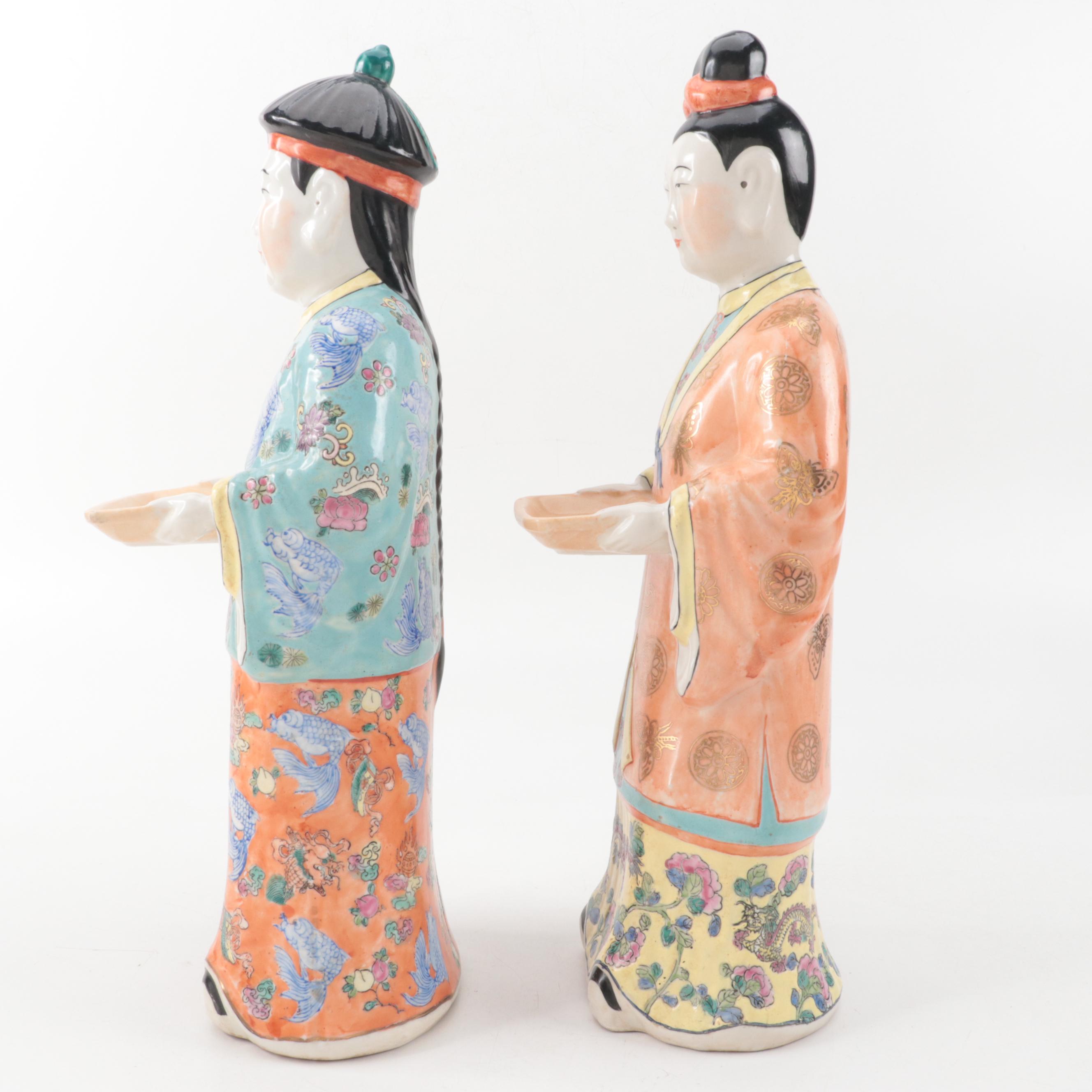 Chinese Famille Rose Porcelain Figurines,  Late 20th Century