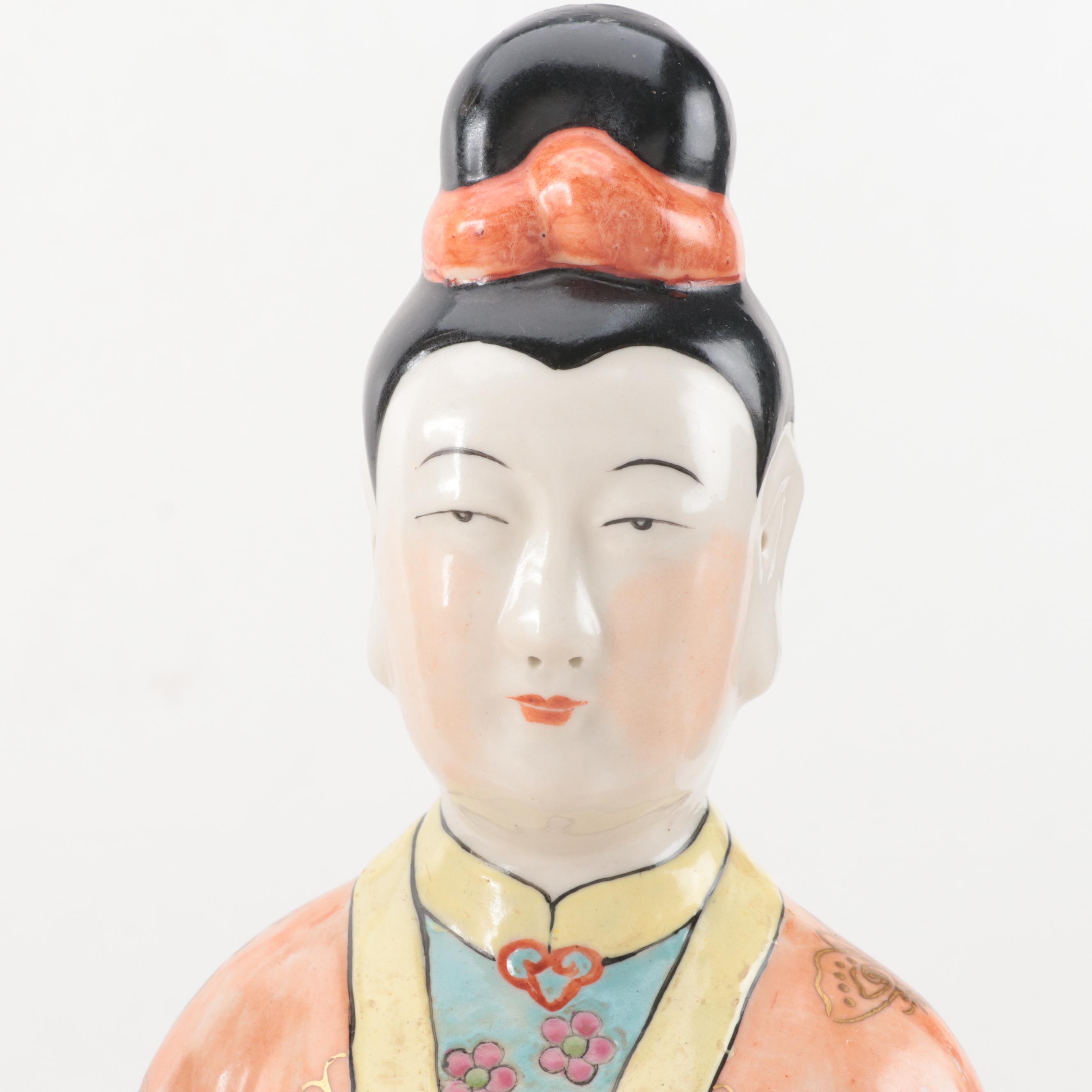 Chinese Famille Rose Porcelain Figurines,  Late 20th Century