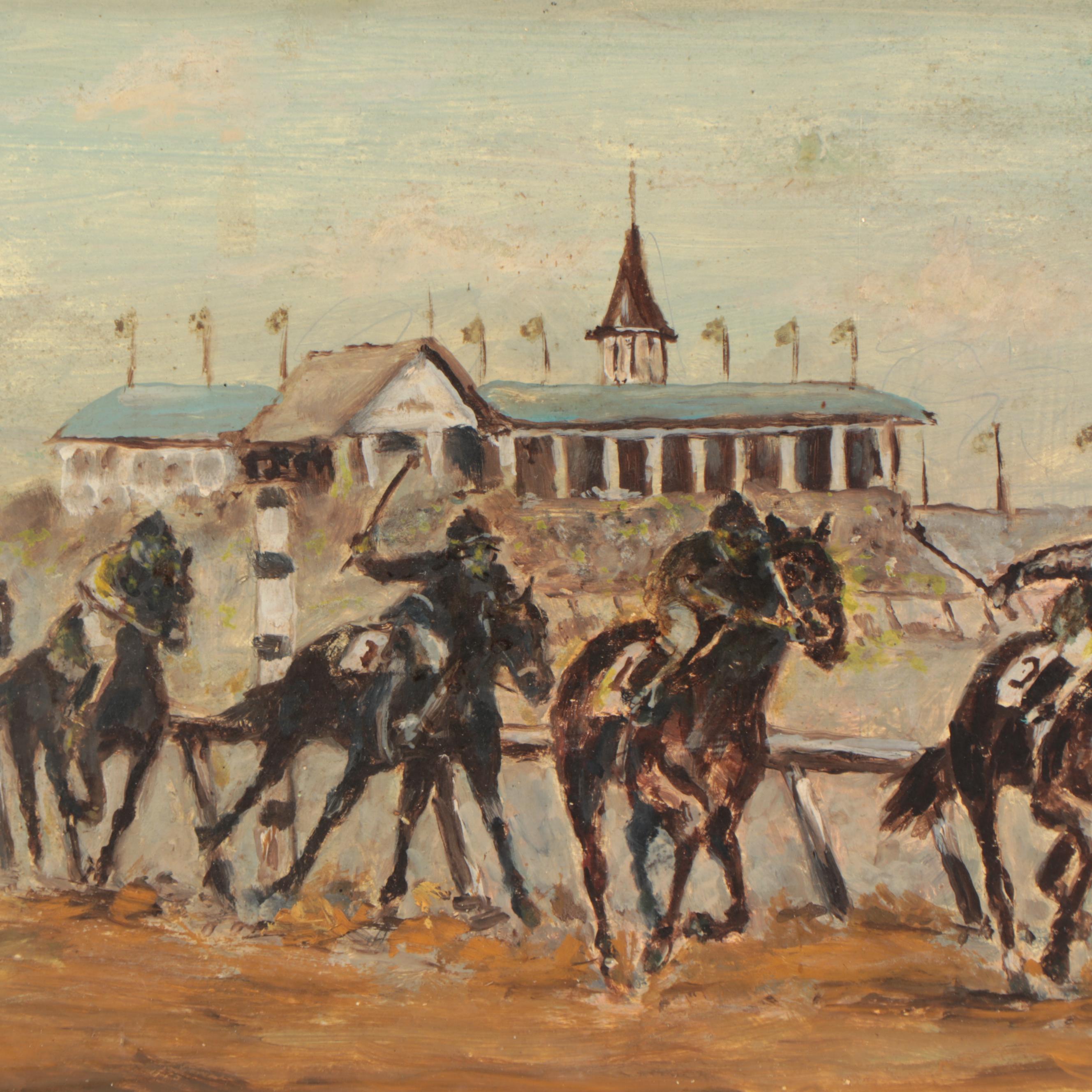 R. Wagner Oil Painting of Race at Churchill Downs, Circa 1960