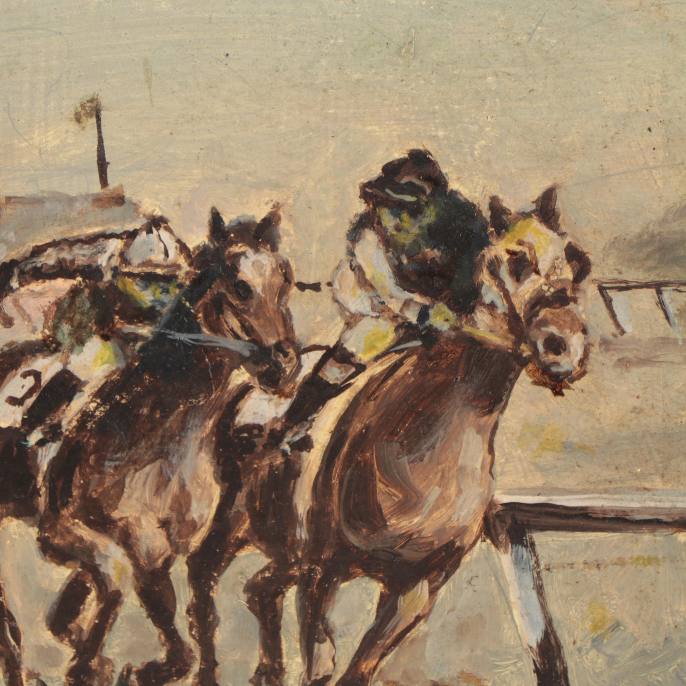 R. Wagner Oil Painting of Race at Churchill Downs, Circa 1960