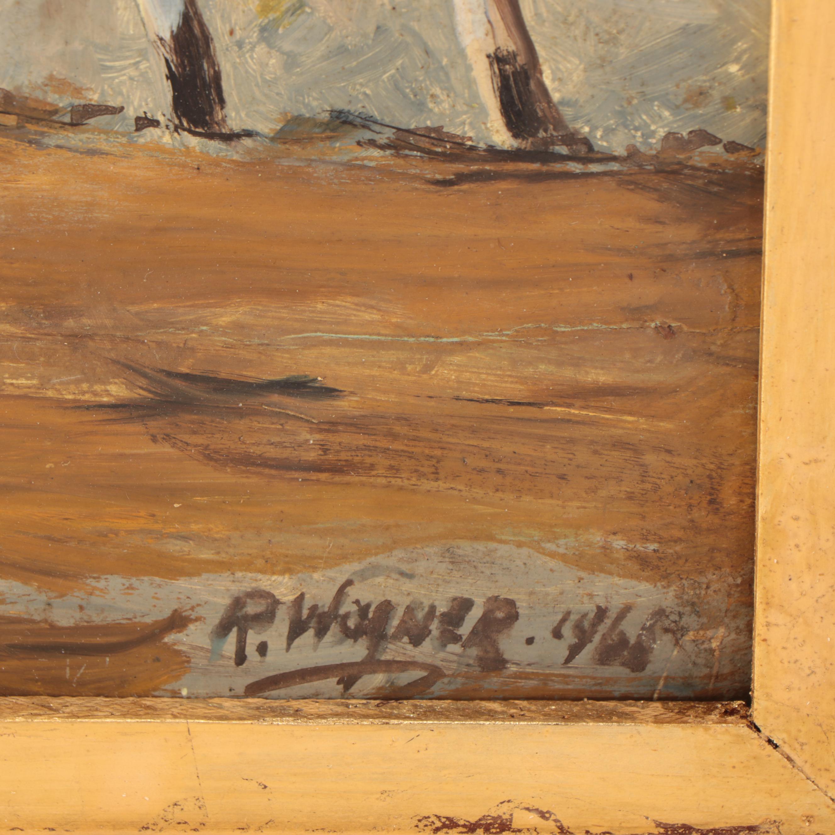 R. Wagner Oil Painting of Race at Churchill Downs, Circa 1960