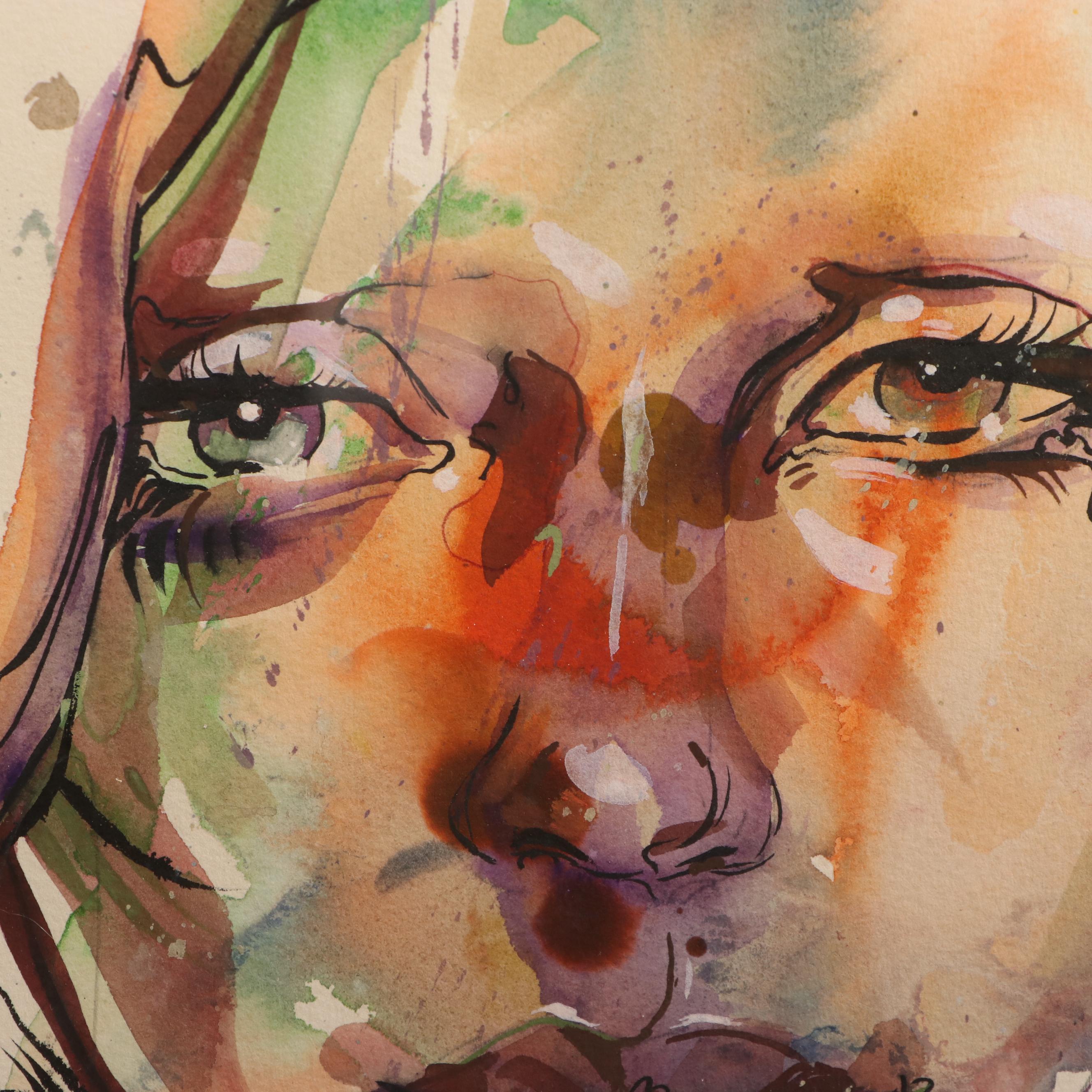 Daniel Sabau Portrait Watercolor and Gouache Painting "The Visionary," 2022