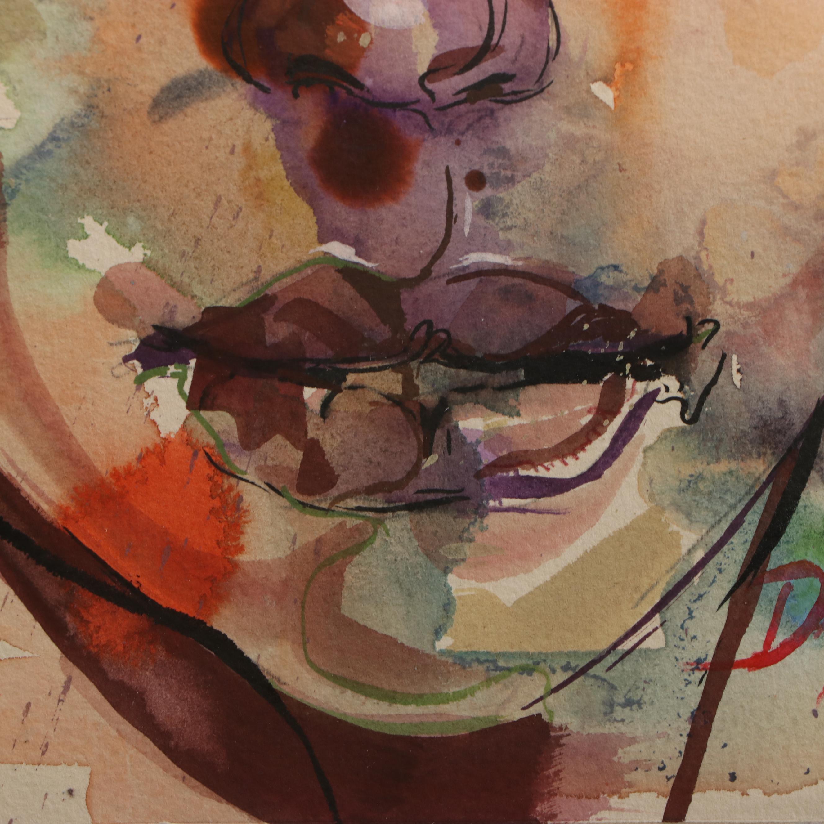 Daniel Sabau Portrait Watercolor and Gouache Painting "The Visionary," 2022