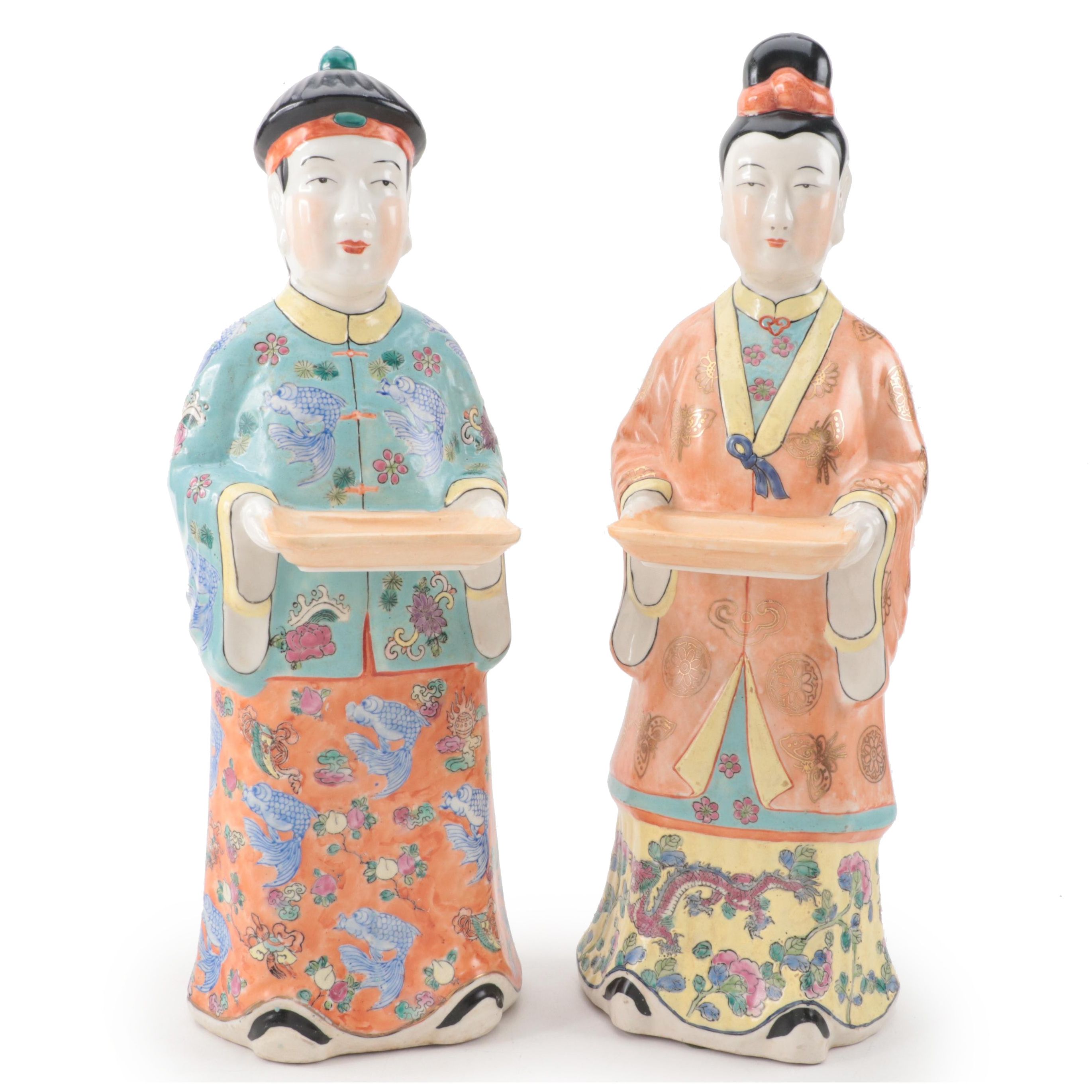 Chinese Famille Rose Porcelain Figurines,  Late 20th Century