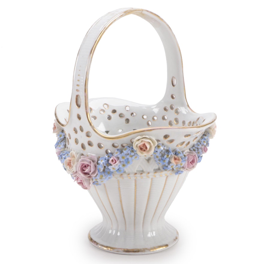 Von Schierholz Reticulated Porcelain Basket, Early 20th Century