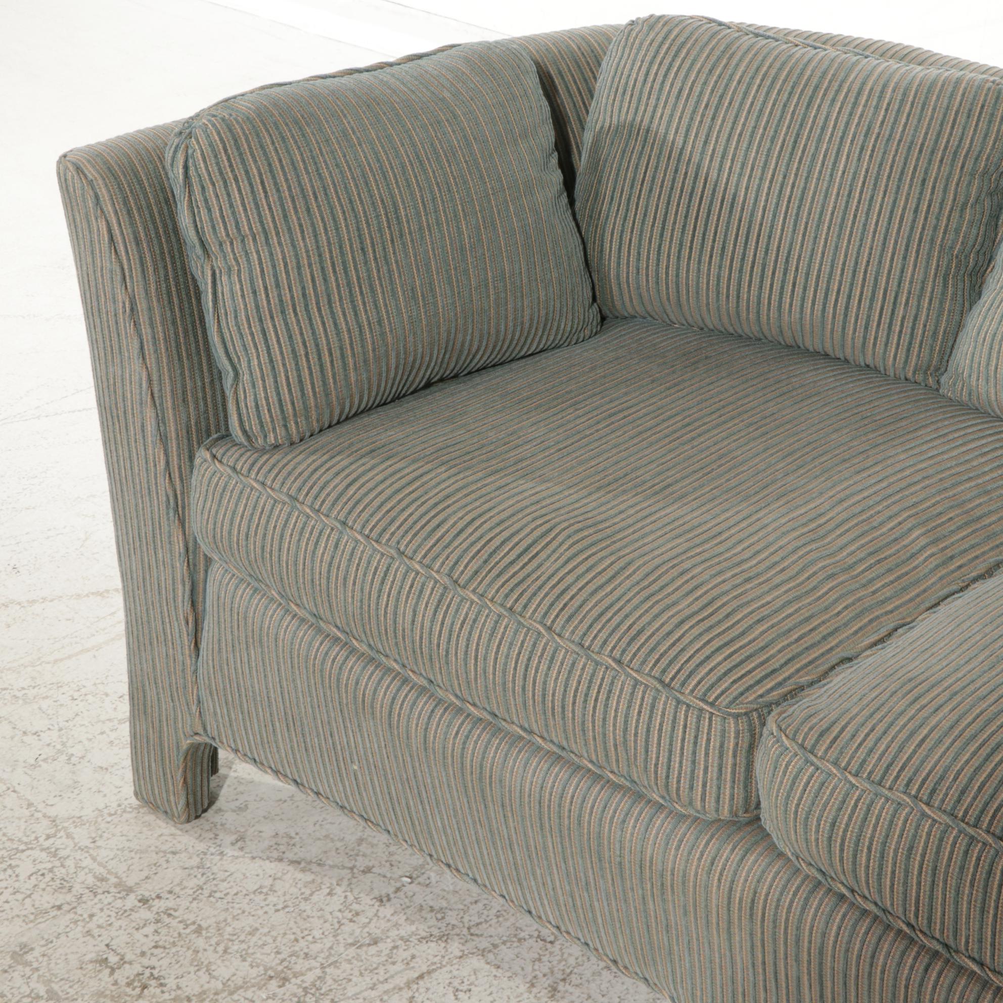 Pair of Modernist Curved Back Loveseats with Custom Upholstery, Late 20th C.