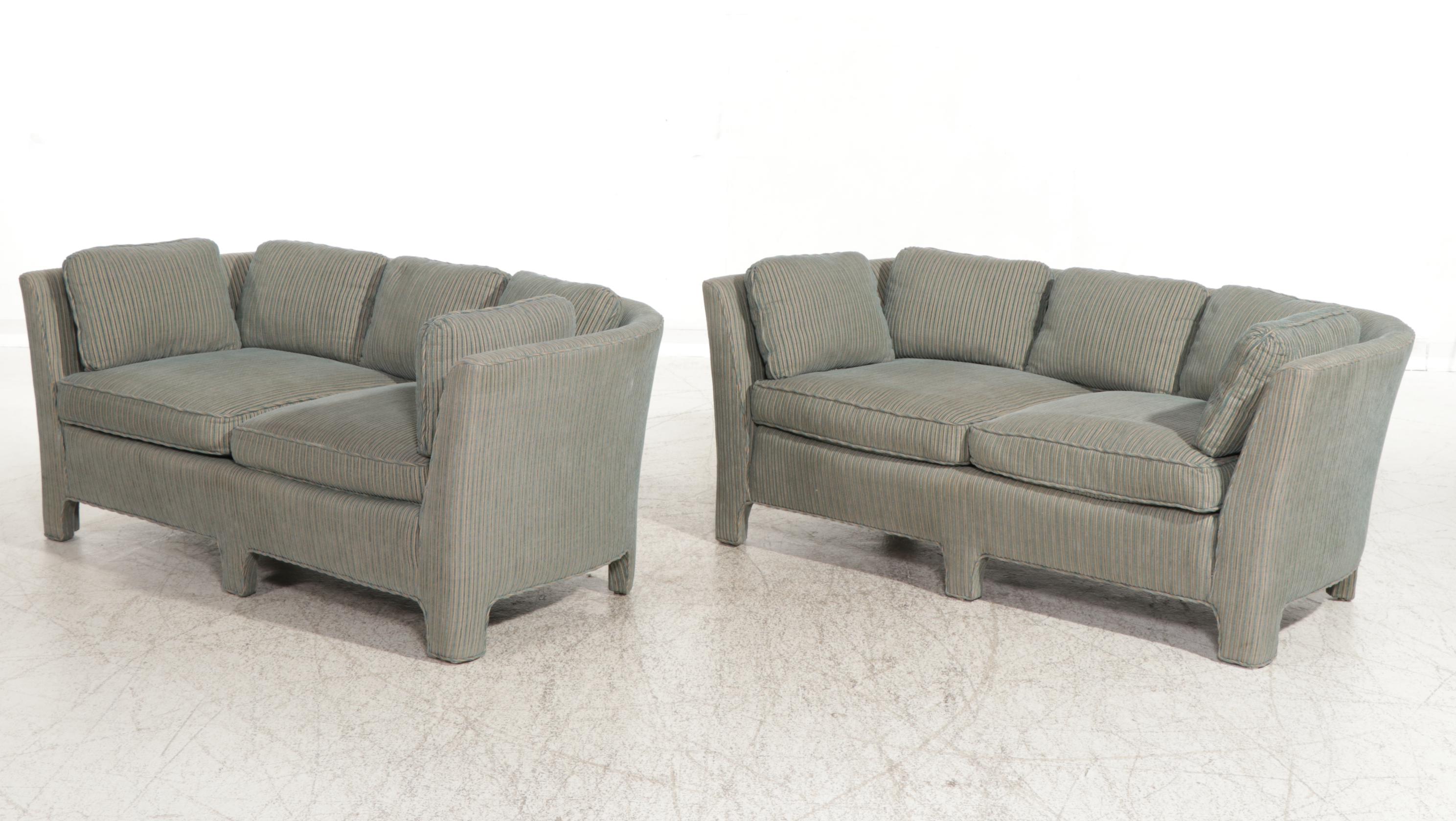 Pair of Modernist Curved Back Loveseats with Custom Upholstery, Late 20th C.
