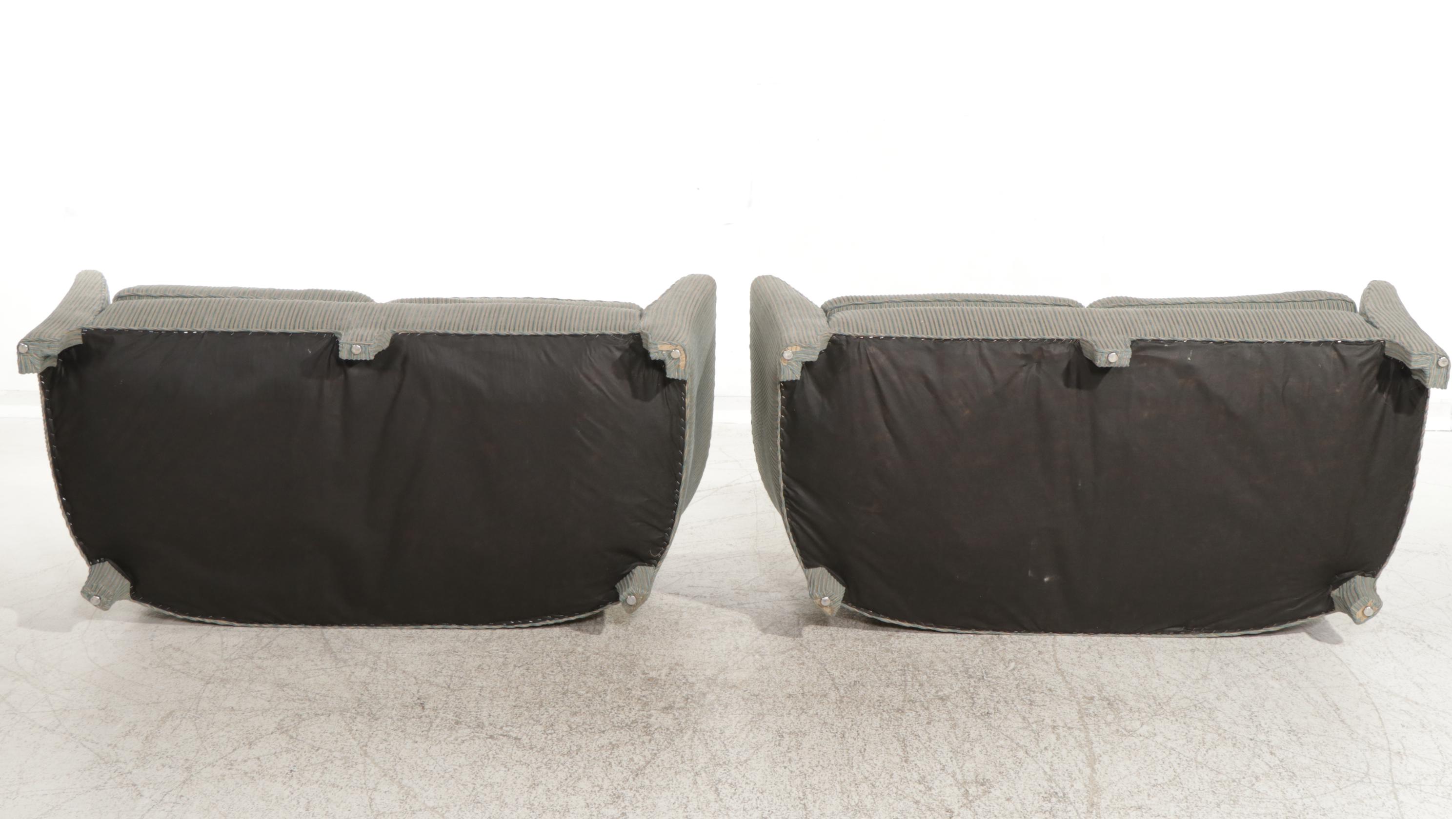 Pair of Modernist Curved Back Loveseats with Custom Upholstery, Late 20th C.