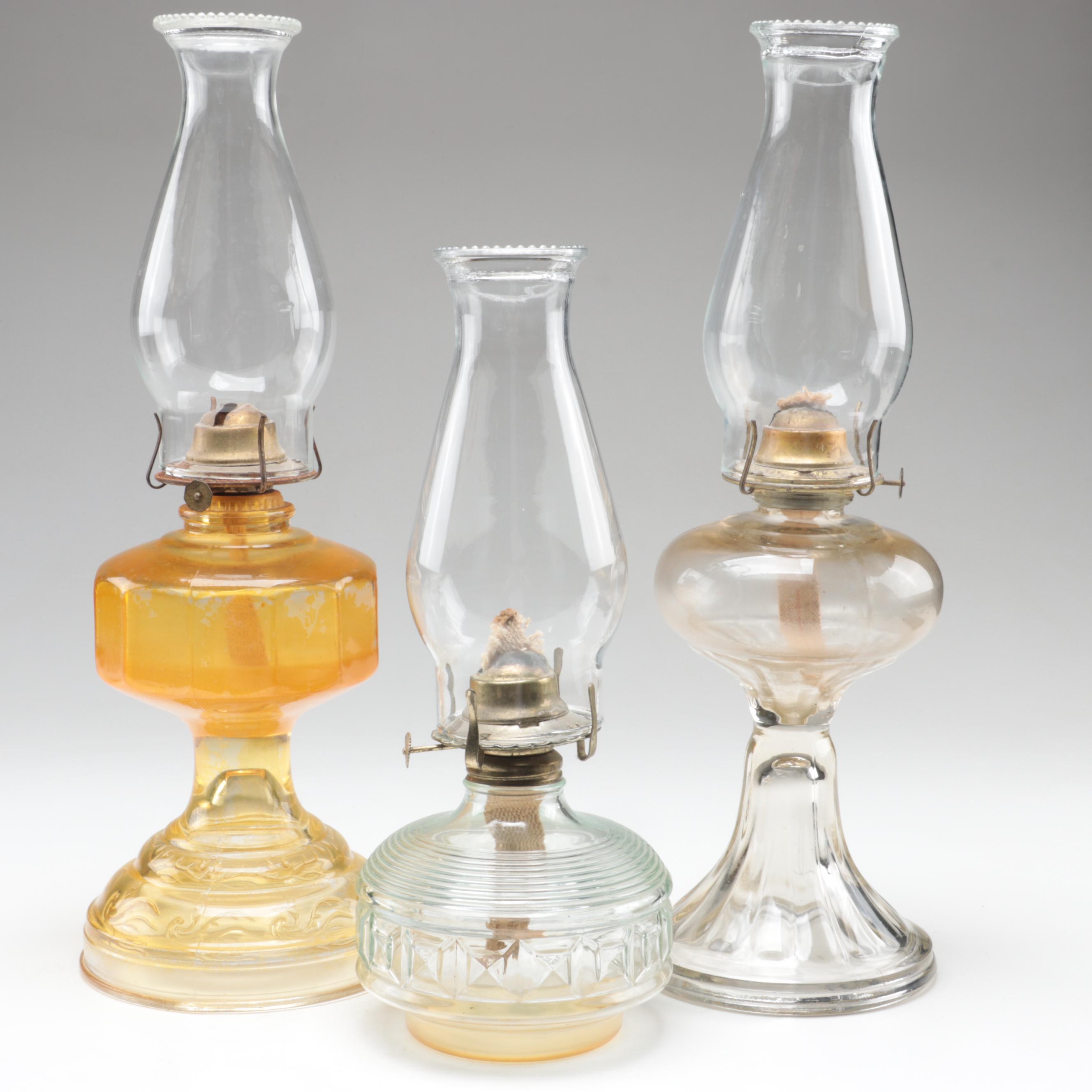 Plume & Atwood Pressed Glass Oil Lamps with Other Oil Lamp