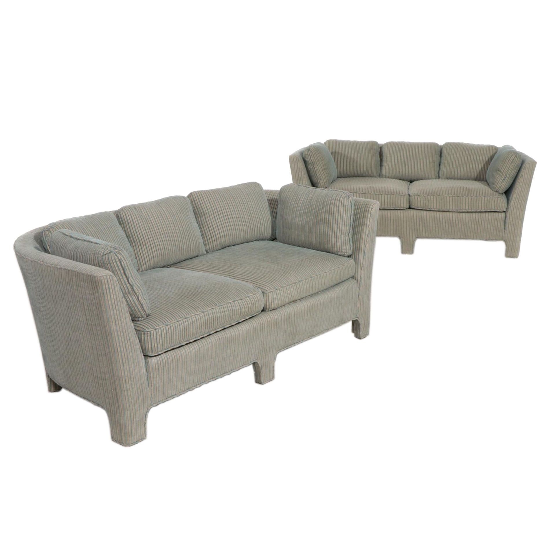 Pair of Modernist Curved Back Loveseats with Custom Upholstery, Late 20th C.