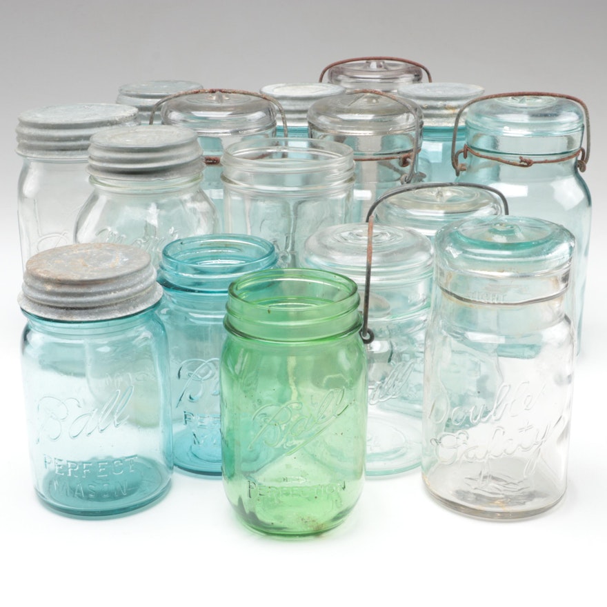 Ball, Atlas and Other Glass Canning Jars, Early to Mid-20th Century