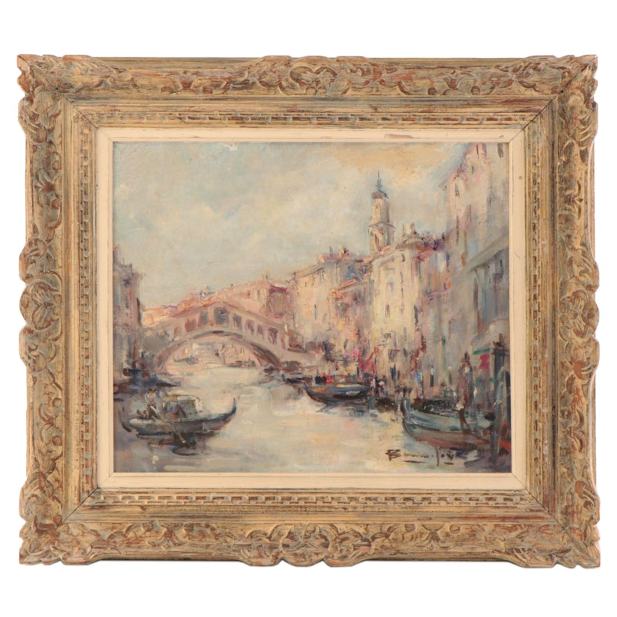 Oil Painting of Venetian Canal "Venezia Rialto"