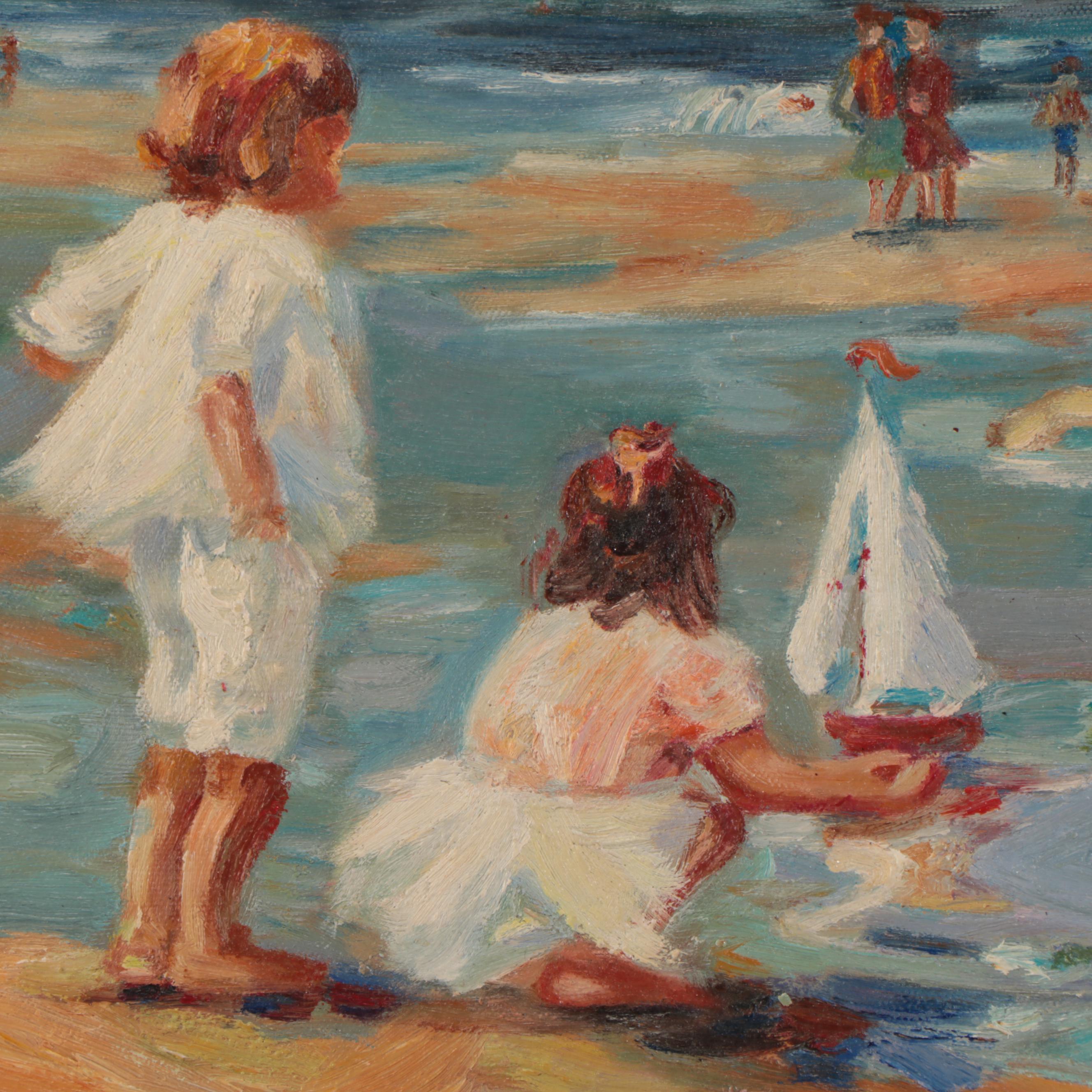 Oil Painting of Children at the Beach
