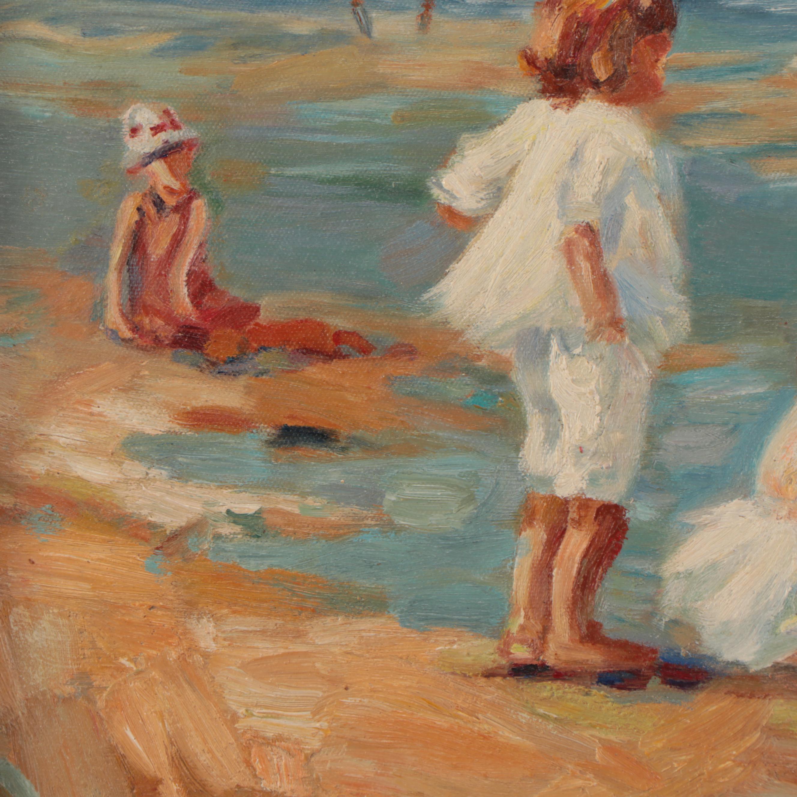 Oil Painting of Children at the Beach
