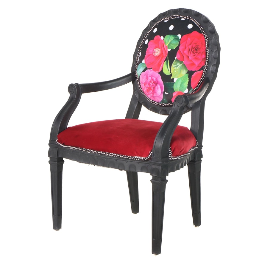 Neoclassical Style Ebonized and Custom-Upholstered Fauteuil