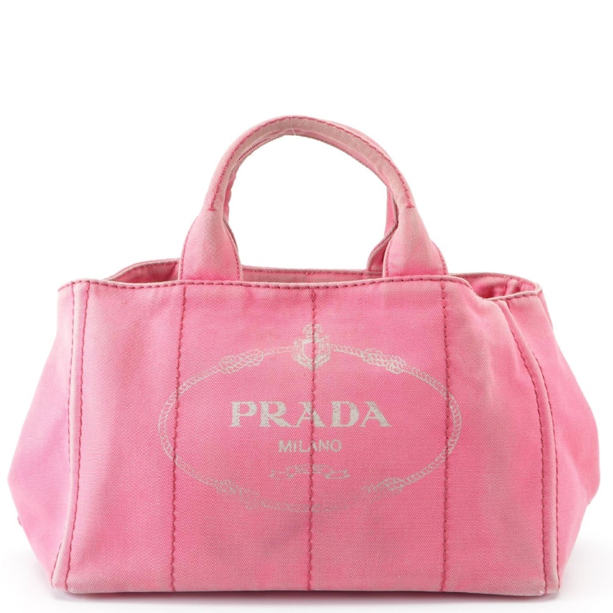 Prada Canapa Logo Large Tote Bag in Pink Canvas