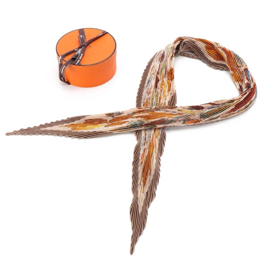 Hermès "Feuilles d’Automne Tourbillons" Plissé Silk Twill Scarf with Box