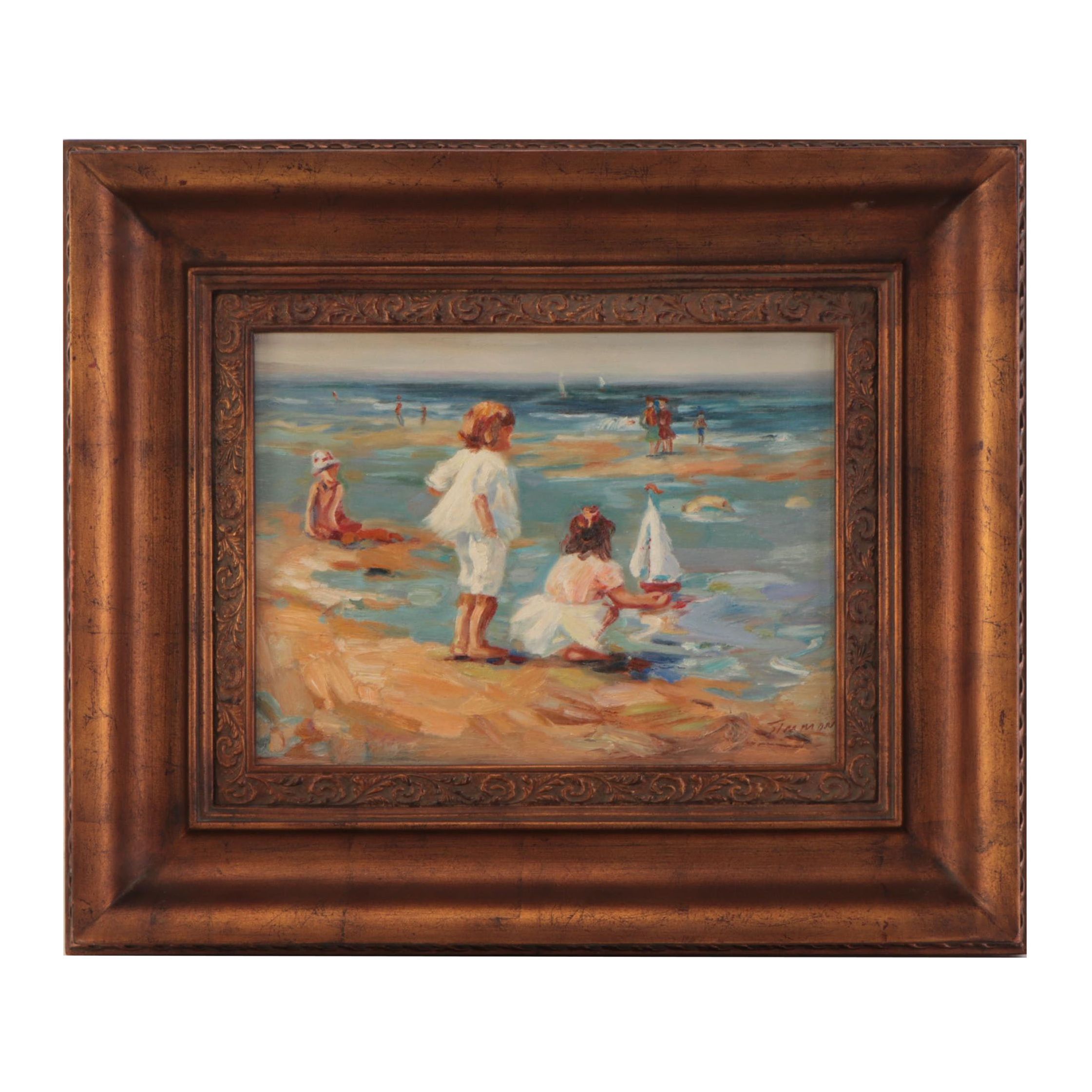 Oil Painting of Children at the Beach